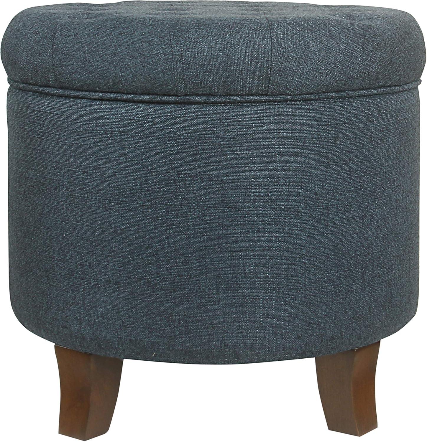 Indigo Round Tufted Storage Ottoman with Wood Legs