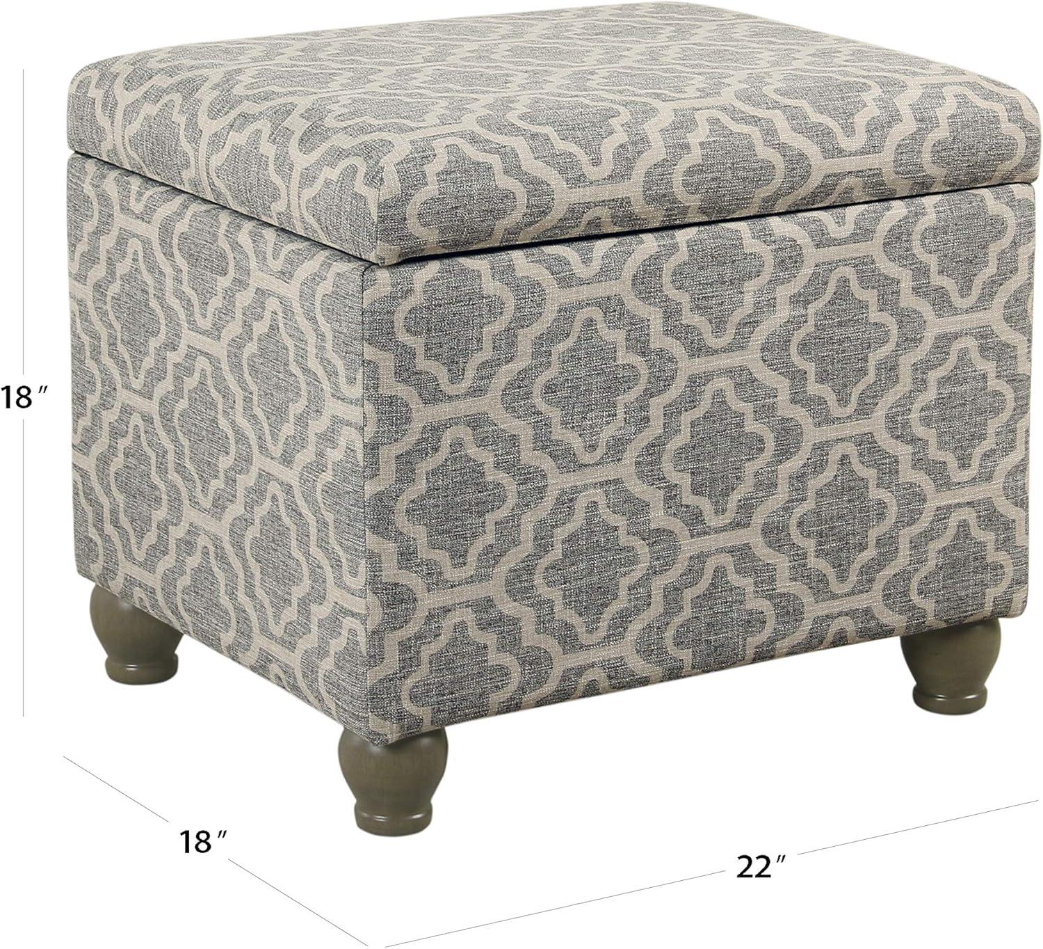 HomePop Medium Storage Ottoman Geometric Ash Gray: Upholstered Footstool with Rubberwood Legs