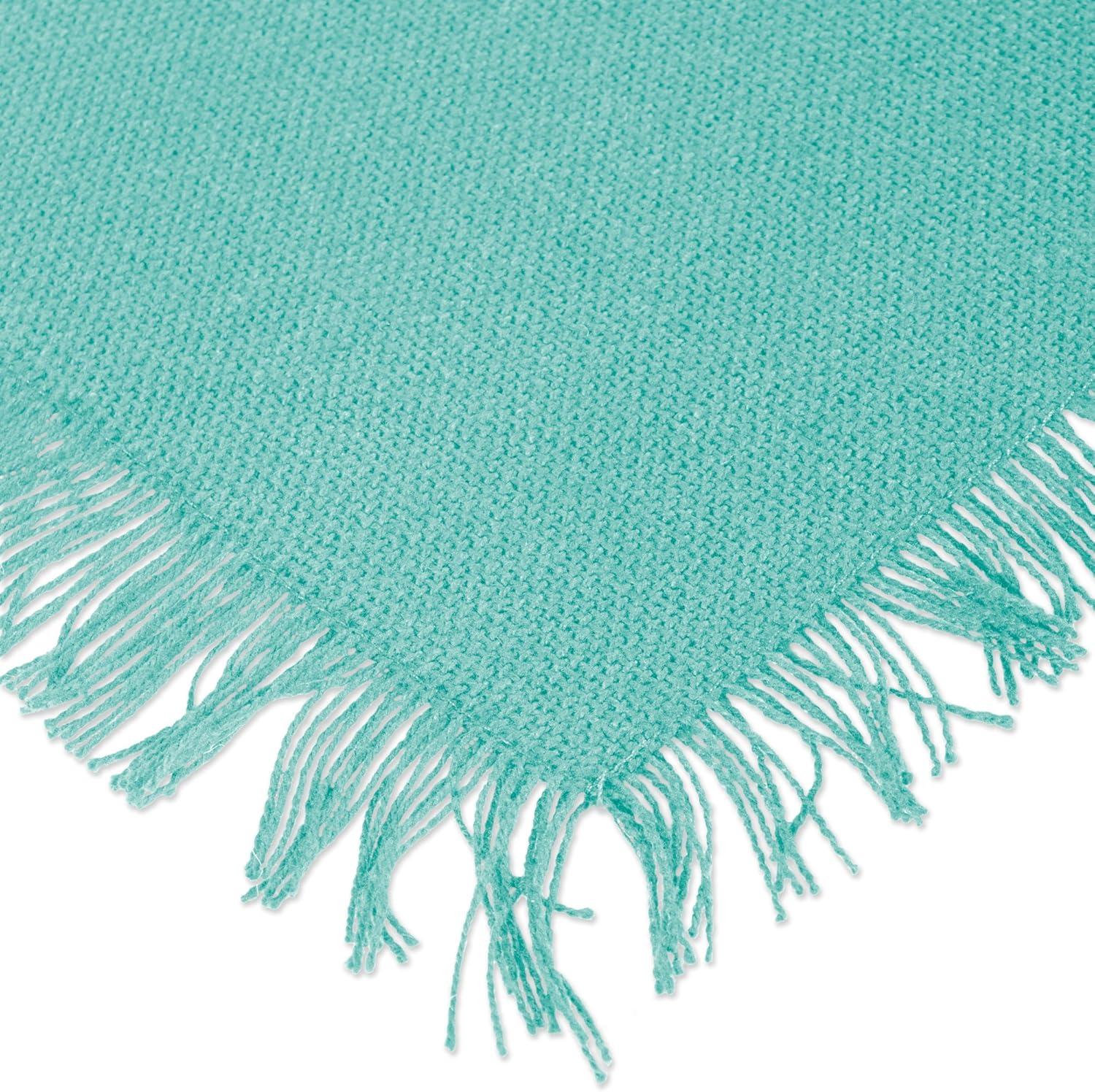 Aqua Solid Heavyweight Fringed Table Runner 14X72