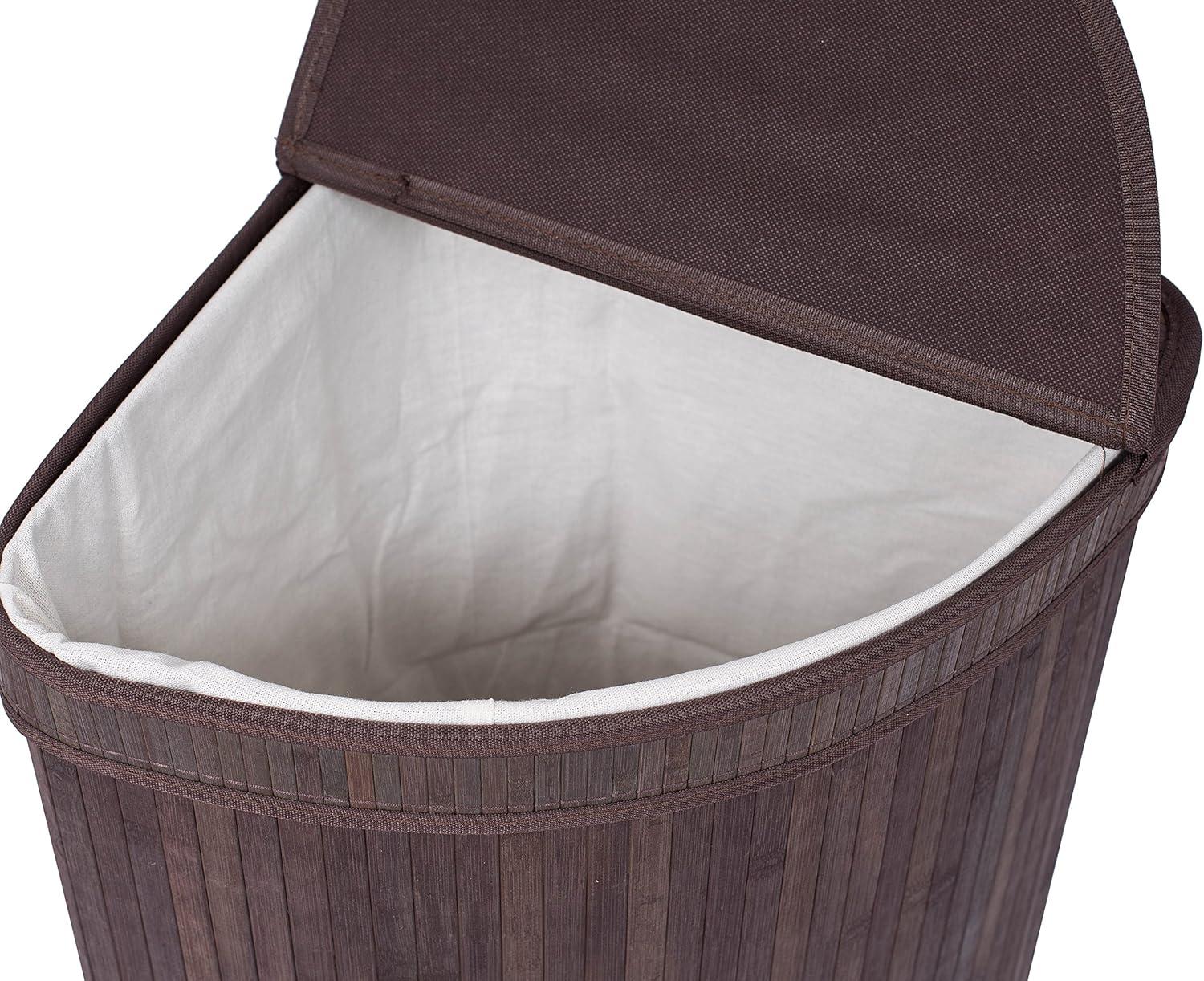 Espresso Bamboo Corner Laundry Hamper with Lid and Cloth Liner
