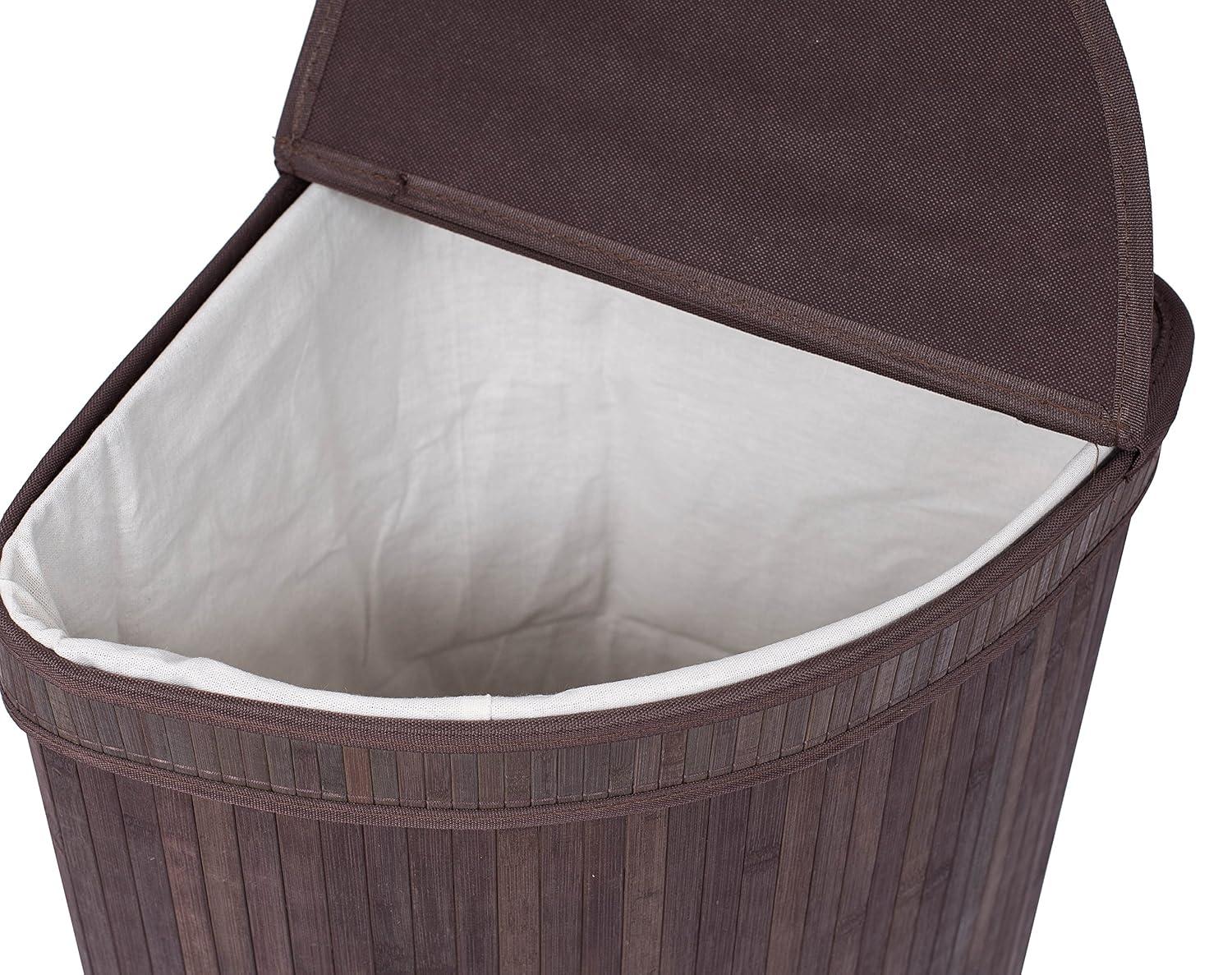 Espresso Bamboo Corner Laundry Hamper with Lid and Cloth Liner