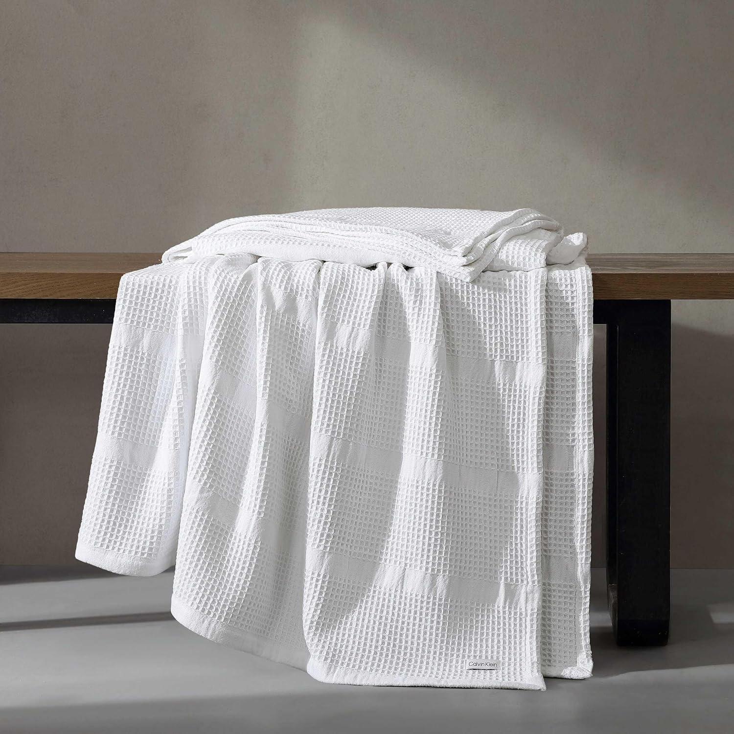 White Cotton Waffle Weave King Blanket