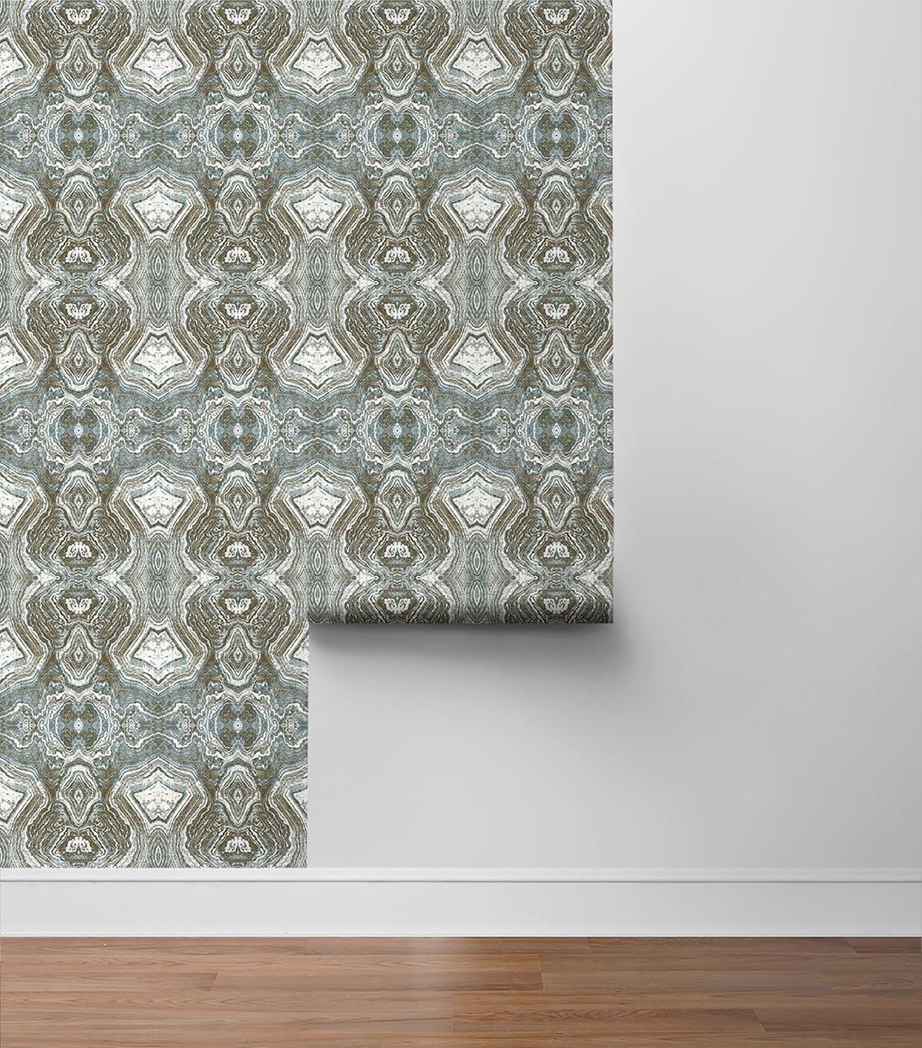 Patina Blue and Brown Geometric Peel and Stick Wallpaper