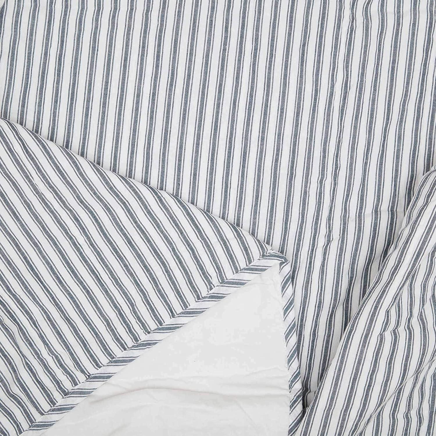 VHC Brands Sawyer Mill Ticking Stripe Cotton Quilt Coverlet, Blue, Twin