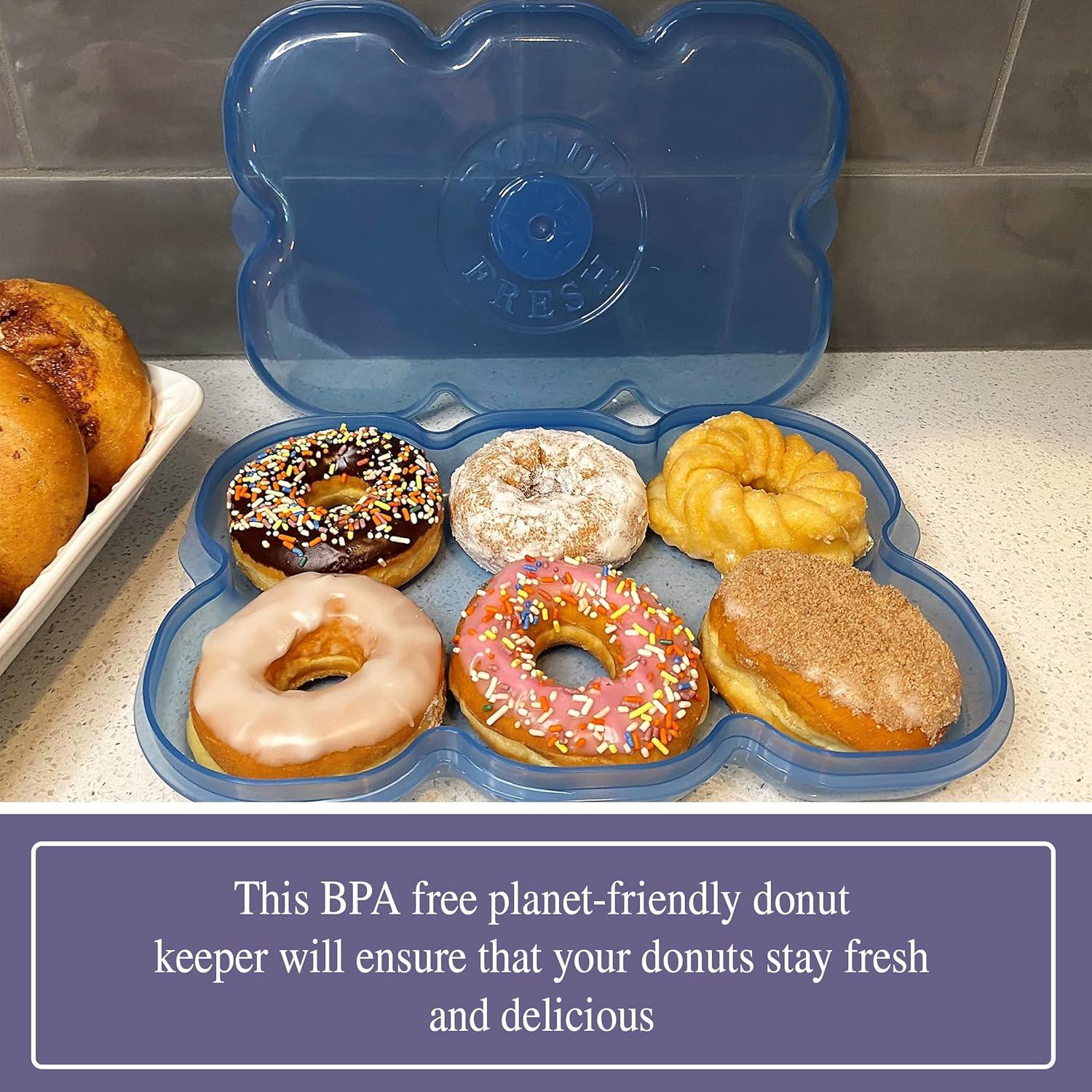 Donut Fresh Donut Storage Containers with Lids, Airtight, Reusable, Holds 6, Freezer and Microwave Safe