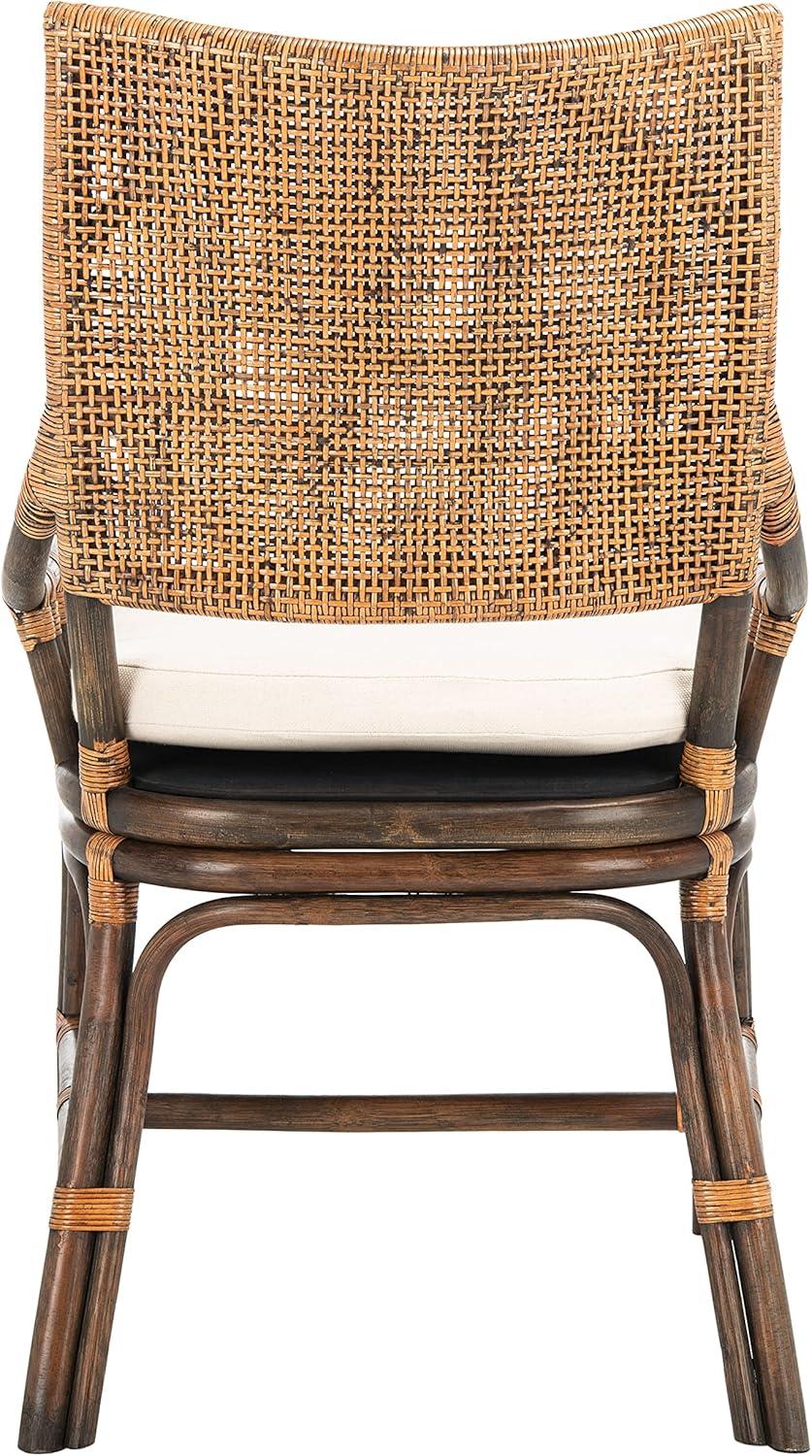 SAFAVIEH Donatella Rattan Chairs, Natural Wash/Black Legs/White Cushion (22 in. W x 24 in. D x 37 in. H)