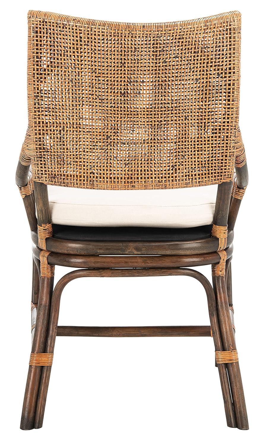 SAFAVIEH Donatella Rattan Chairs, Natural Wash/Black Legs/White Cushion (22 in. W x 24 in. D x 37 in. H)