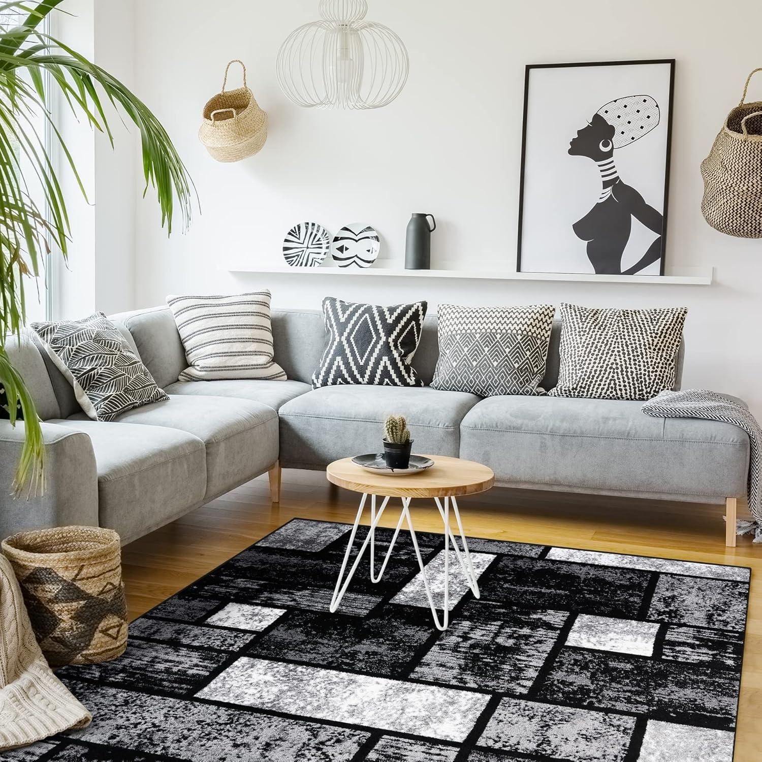 Gray and Black Geometric Modern Area Rug