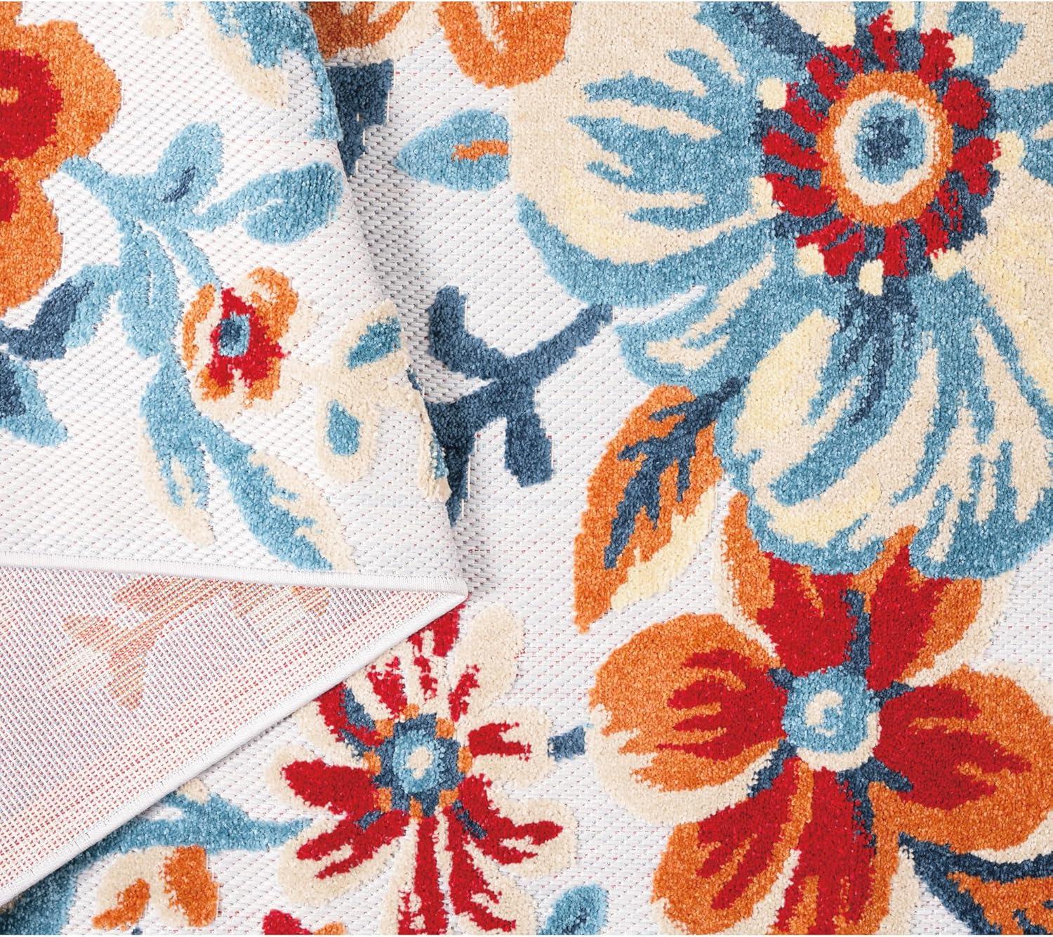 TOWN & COUNTRY EVERYDAY Hibiscus Bloom Modern Floral Indoor Outdoor Area Rug, UV Fade Resistant, High-Low Pile, Ivory/Red/Blue, 7'10"x10'2"