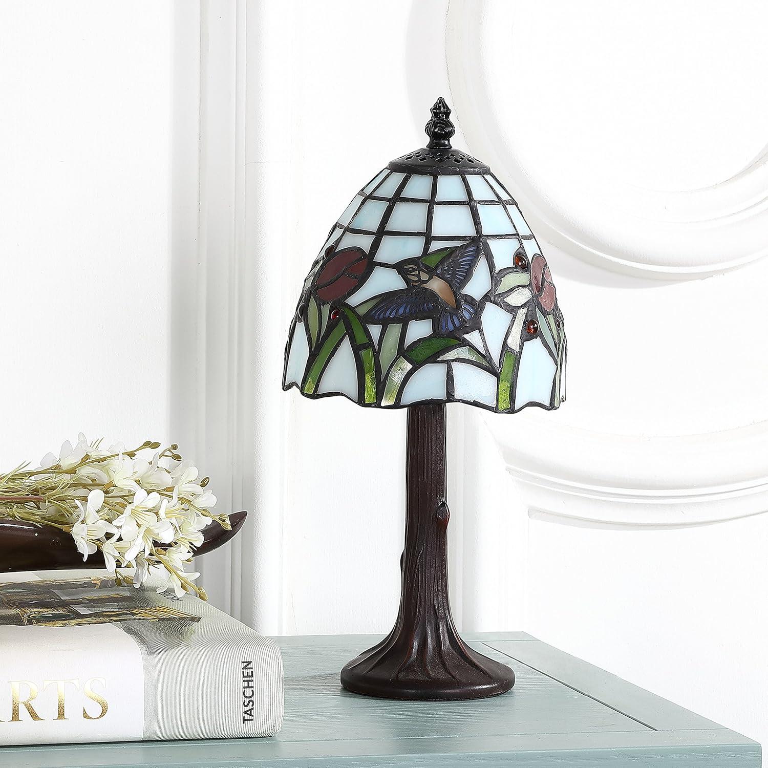 JONATHAN Y Hummingbird Tiffany-Style 12" LED Table Lamp, Bronze