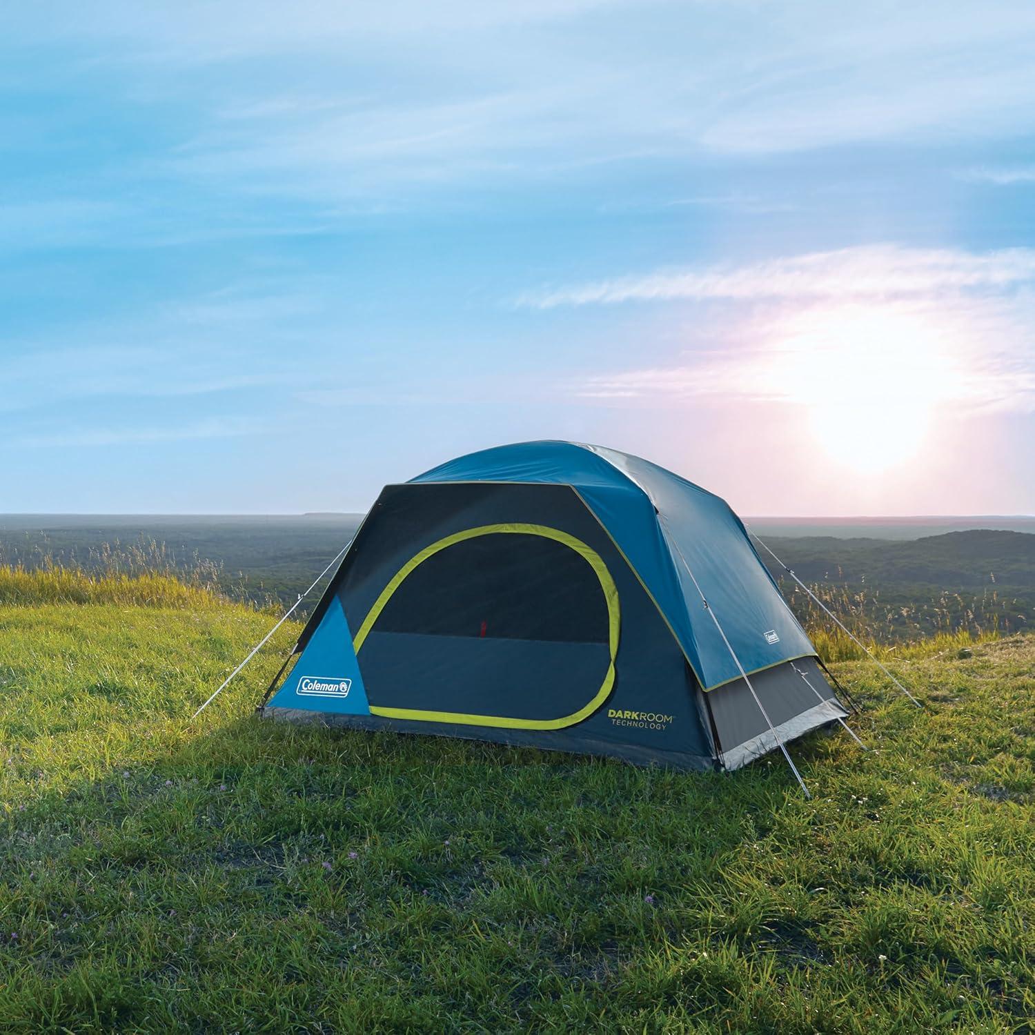 Open Box Coleman Skydome 4 Person Camping Tent with Dark Room Tech, Multicolor