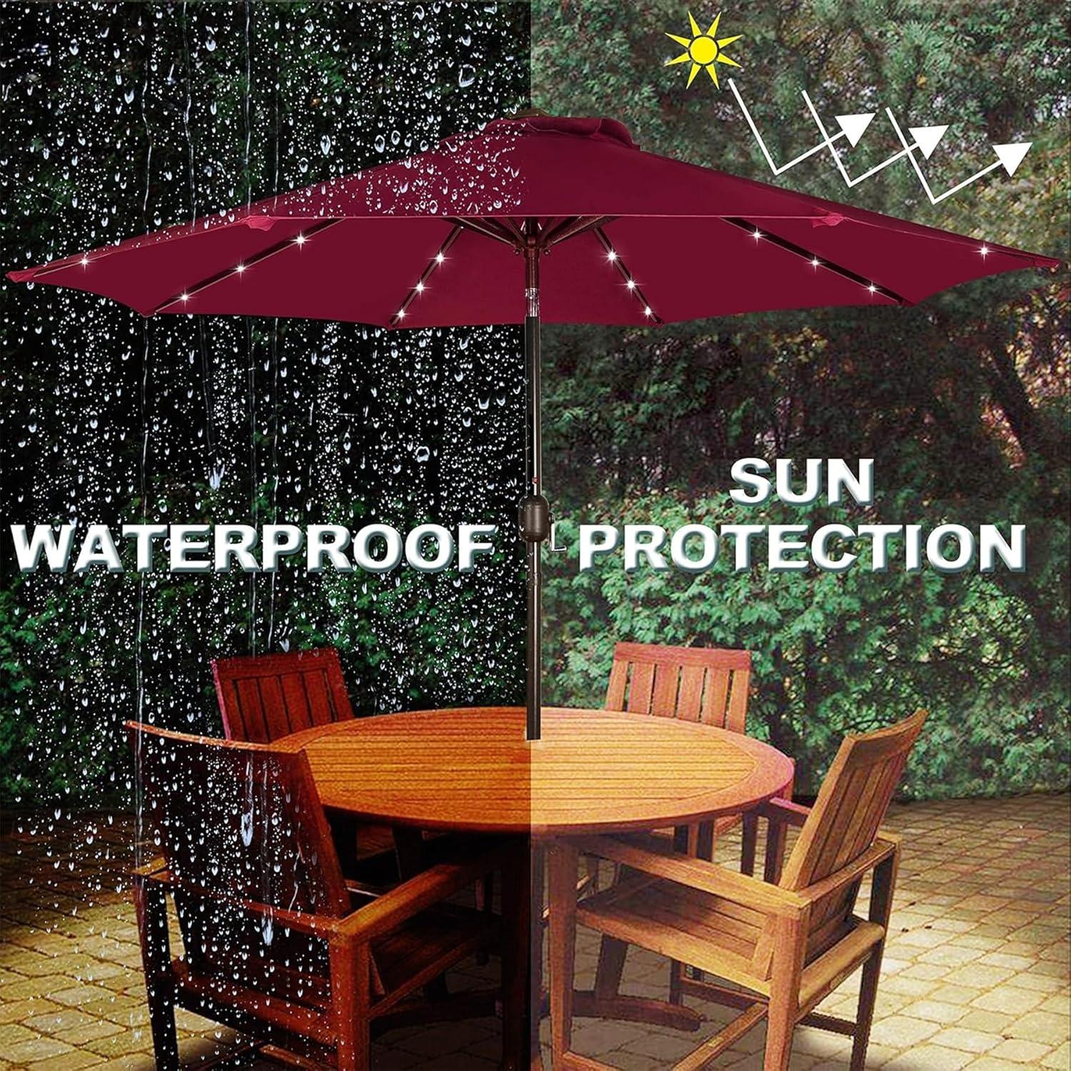 Burgundy 9 ft. LED Lighted Market Beach Umbrella with Aluminum Pole