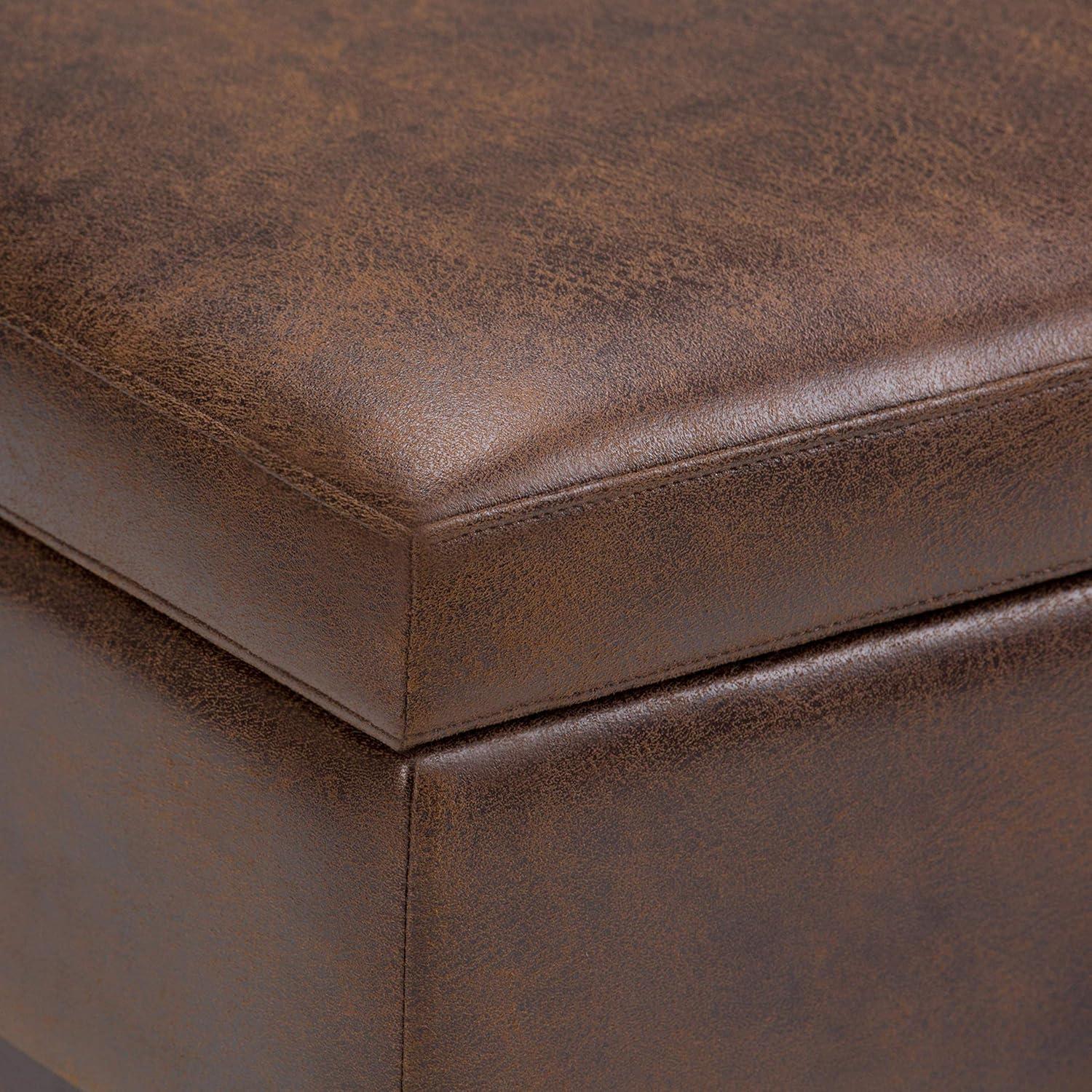 Simpli Home Owen 36"W Upholstered Square Coffee Table Storage Ottoman with Lift Top and Solid Wood Legs