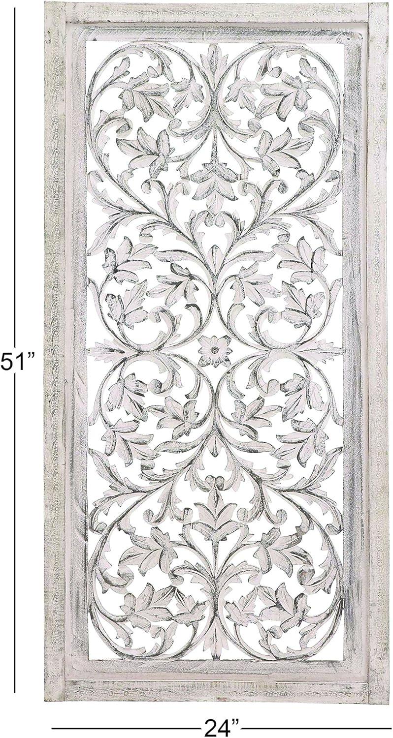 Mango Wood Handmade Intricately Carved Arabesque Floral Home Wall Decor