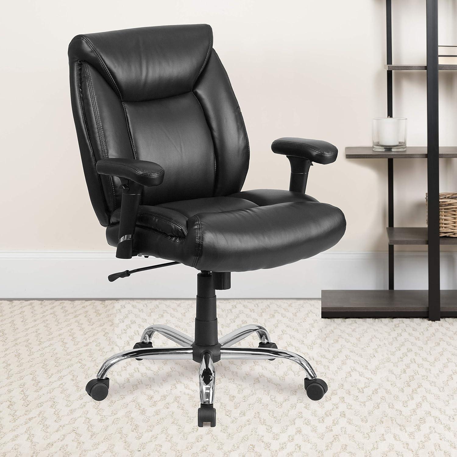 Flash Furniture HERCULES Series Big & Tall 400 lb. Rated Black LeatherSoft Deep Tufted Ergonomic Task Office Chair with Adjustable Arms