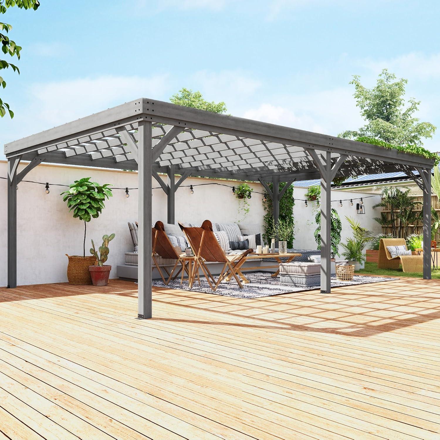 Outsunny 12' x 20' Wooden Pergola Grape Trellis, Outdoor Gazebo for Garden, Patio, Backyard, Deck, Gray