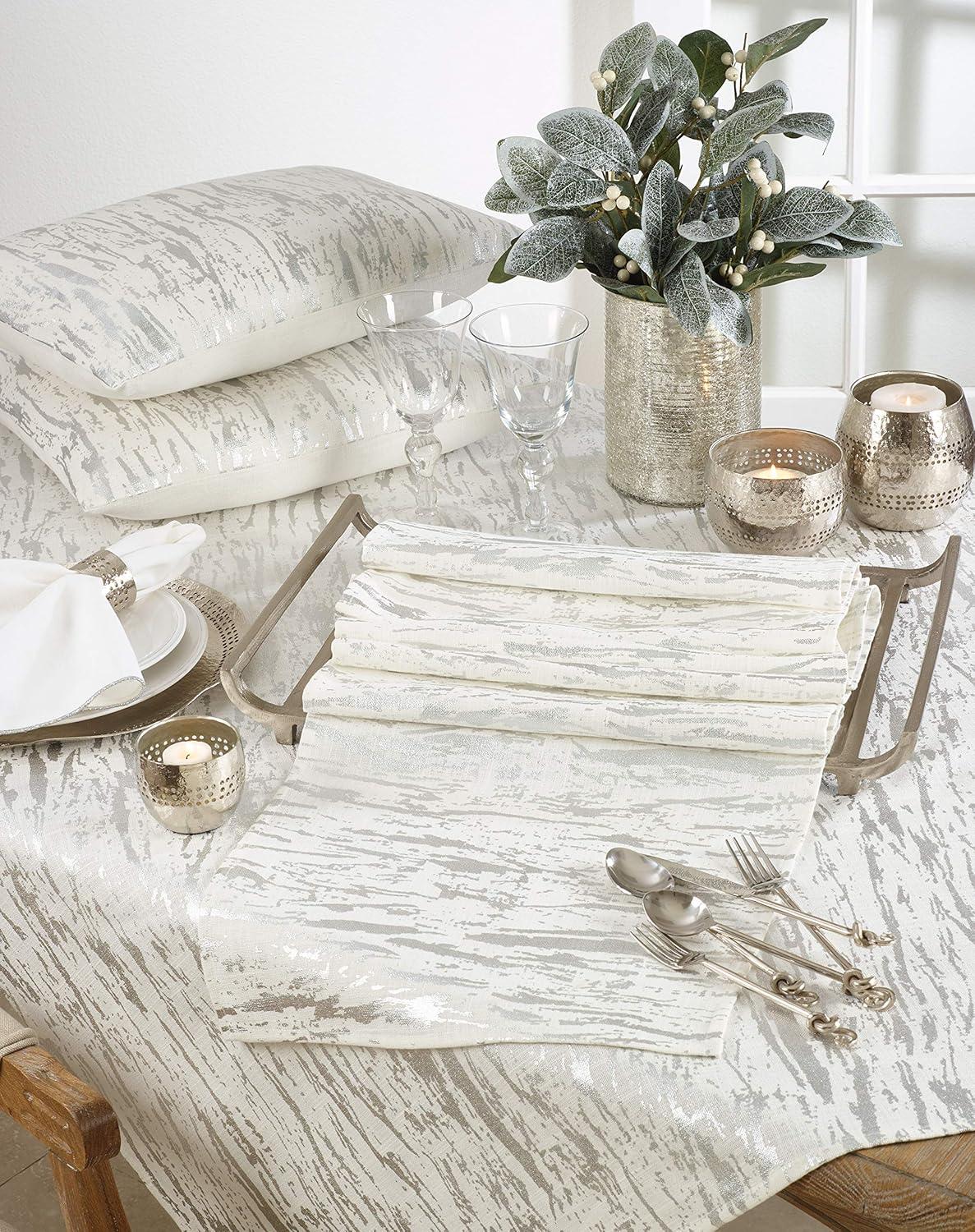 Silver Distressed Foil Metallic Cotton Table Runner, 16" x 72"