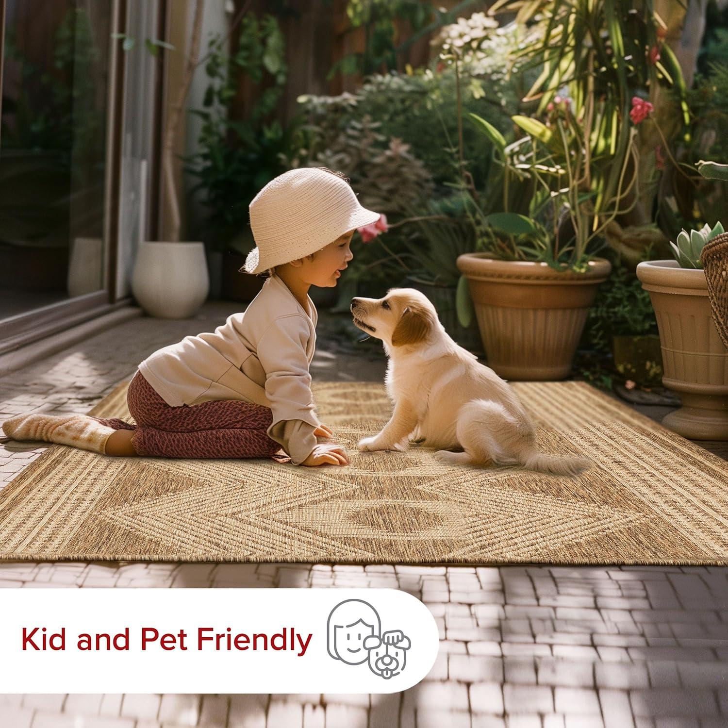 nuLOOM 10' x 12' Outdoor Geometric Area Rug, Stain Resistant, Weather Resistant, High Traffic, Patio, Balcony, Outside, Ranya Light Brown