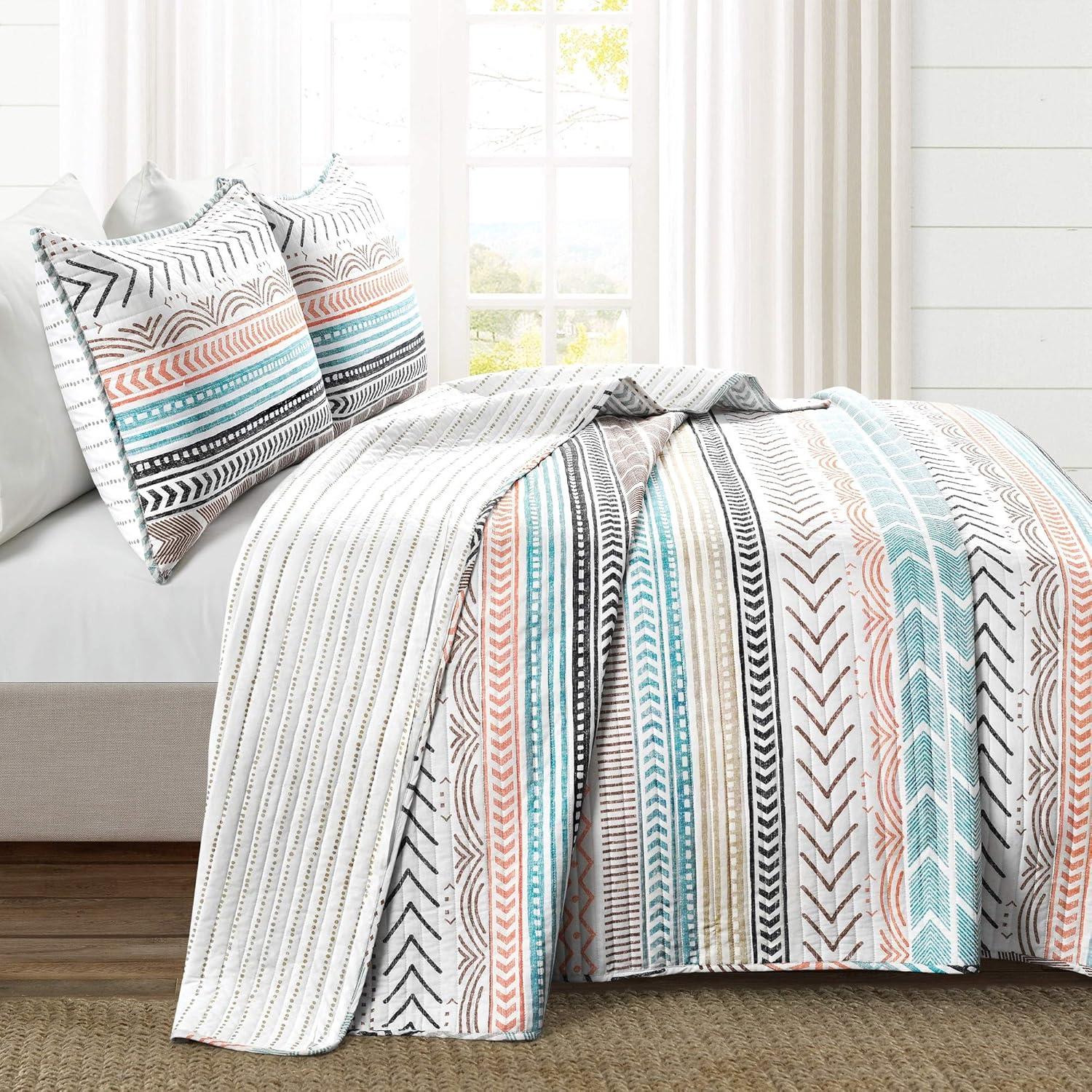 Lush Décor 3pc Hygge Geo Reversible Cotton Quilt & Sham Set