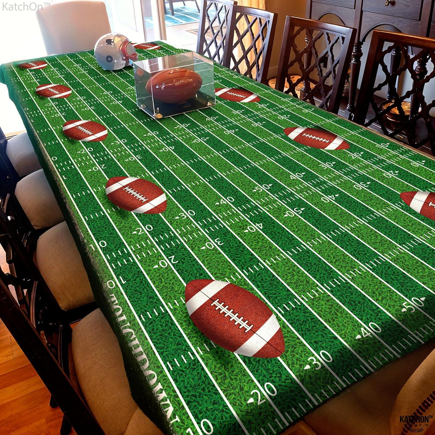 Juvale 3 Pack Football Plastic Tablecloth for Game Day Party, Green Table Cover (54 x 108 in)