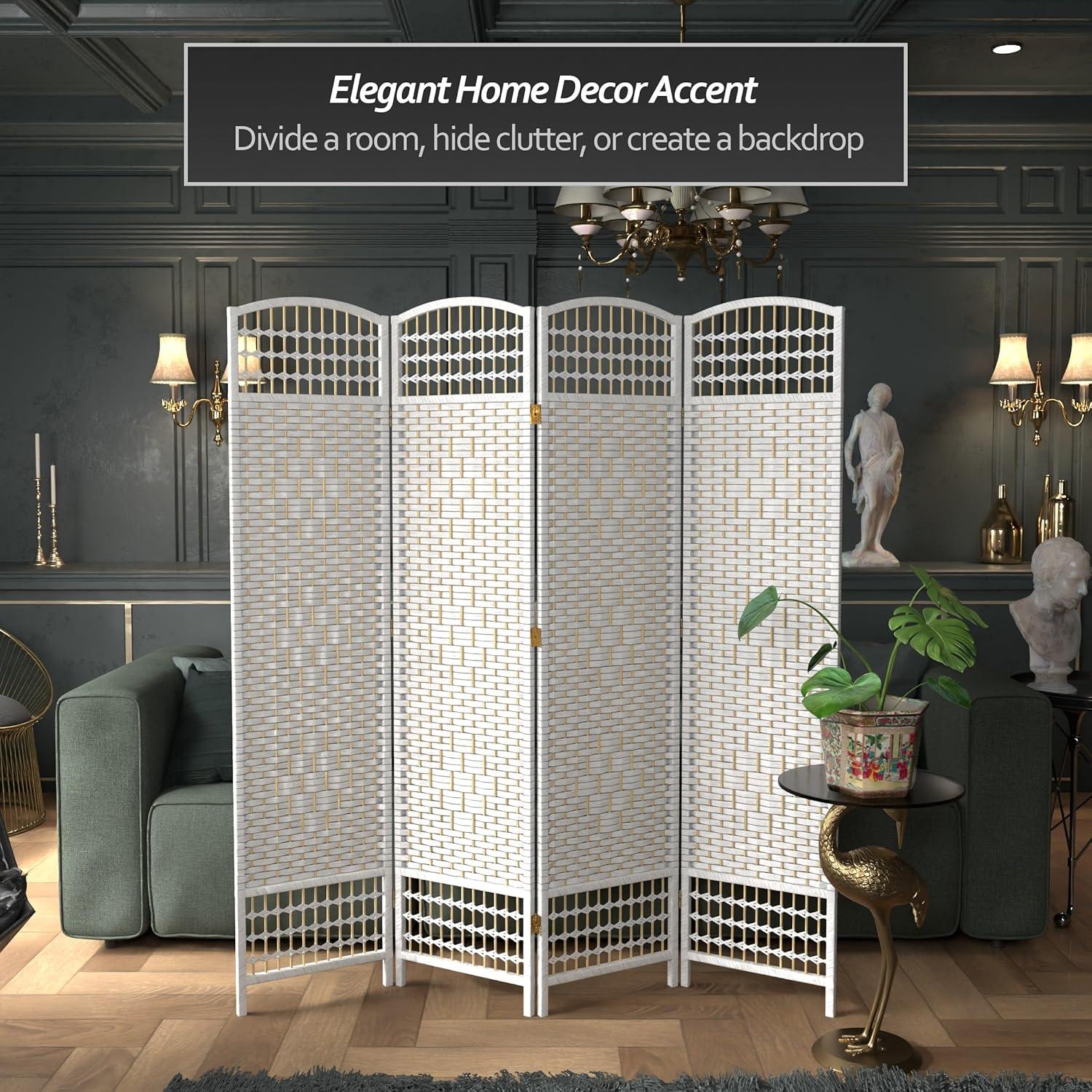 5 1/2 ft. Tall Fiber Weave Room Divider - White (4 Panels)