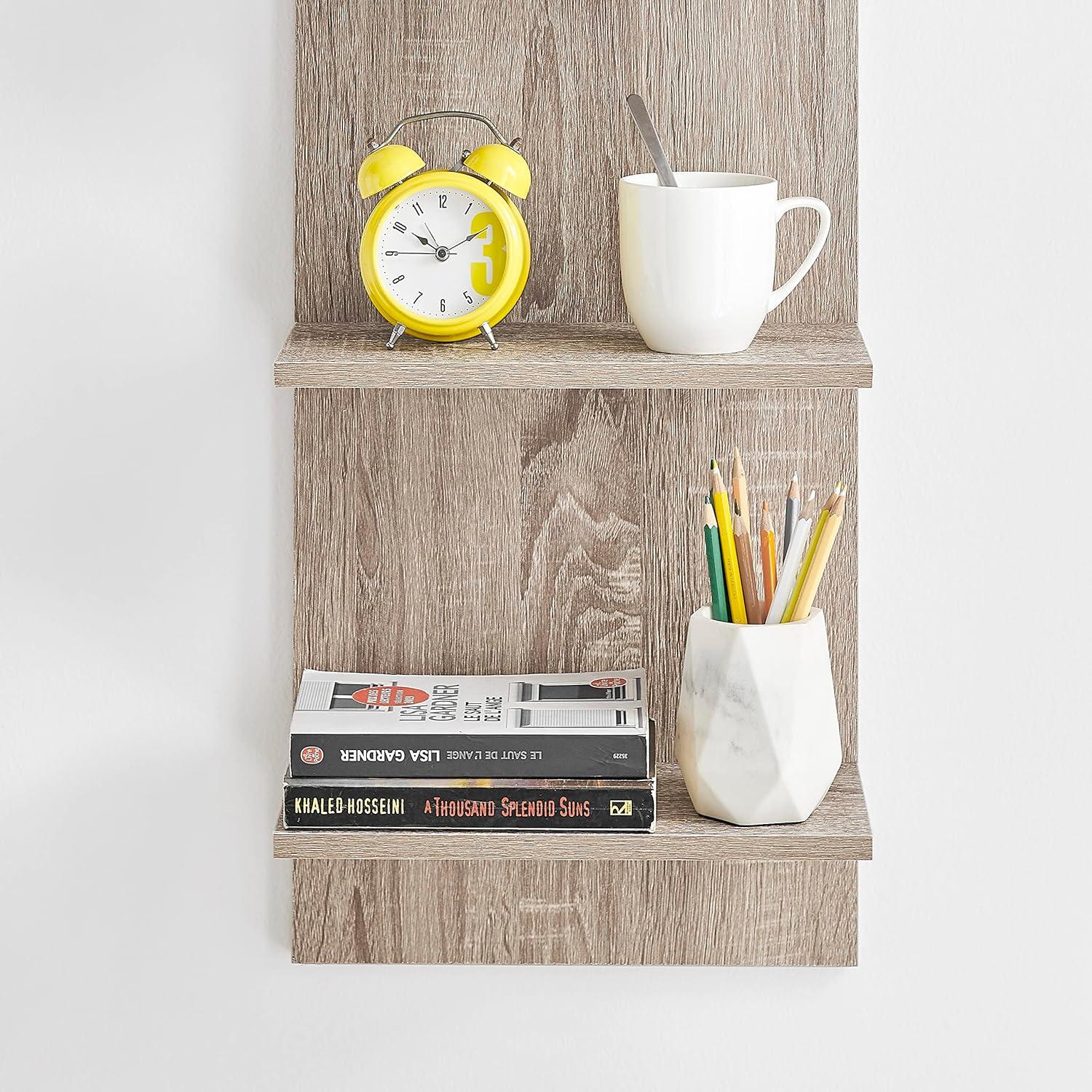 Danya B. 47" x 11.7" Wide Vertical Column Wall Shelf Weathered Oak: Mid-Century Laminated MDF, Iron Hardware