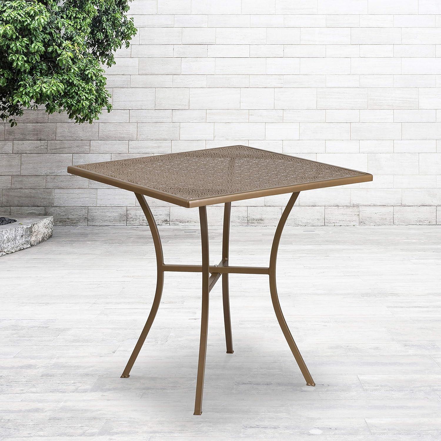 Flash Furniture Oia Commercial Grade 28" Square Gold Indoor-Outdoor Steel Patio Table