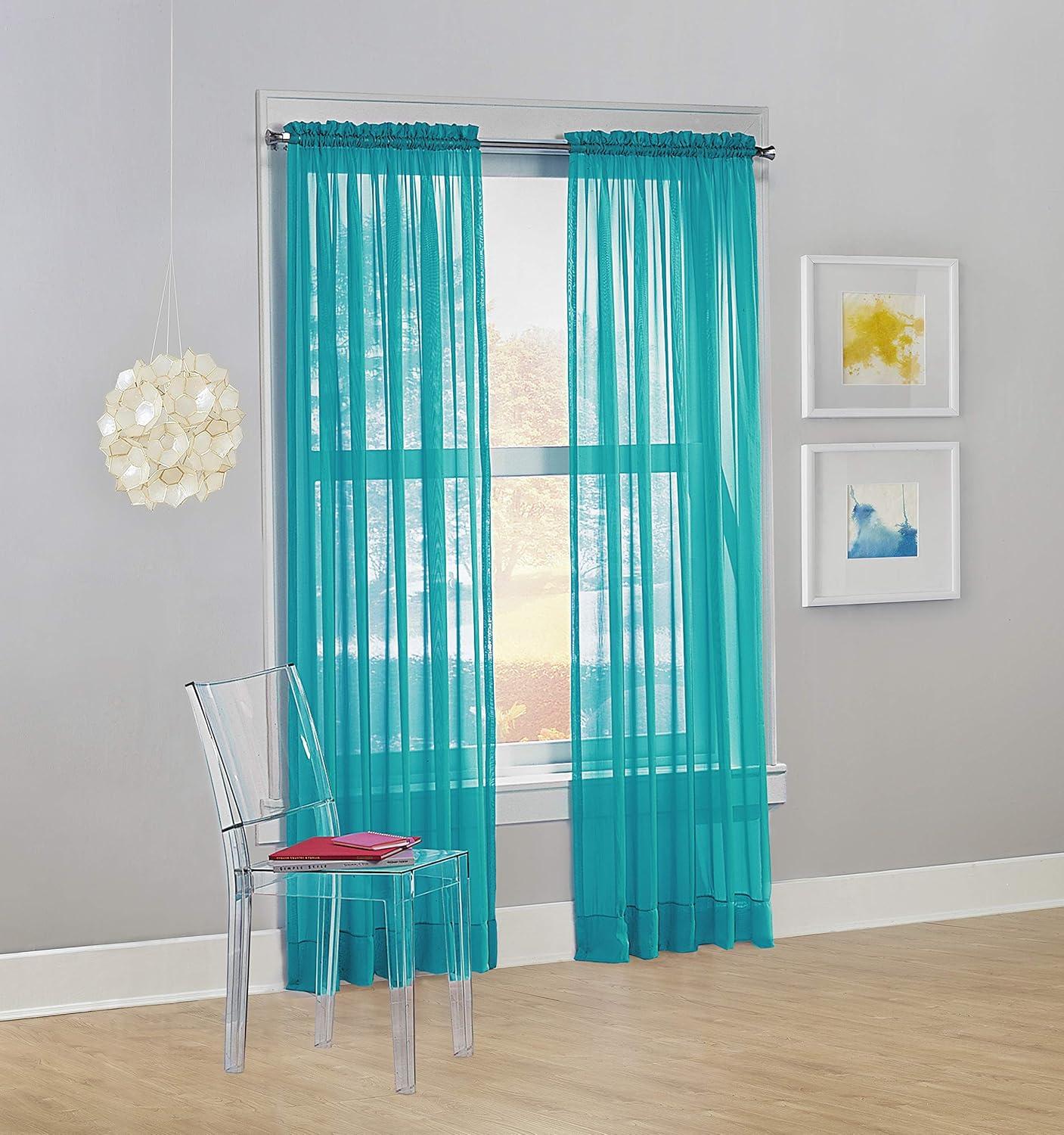 No. 918 Siren Voile Sheer Rod Pocket Curtain Panel, 59"x63", Sky