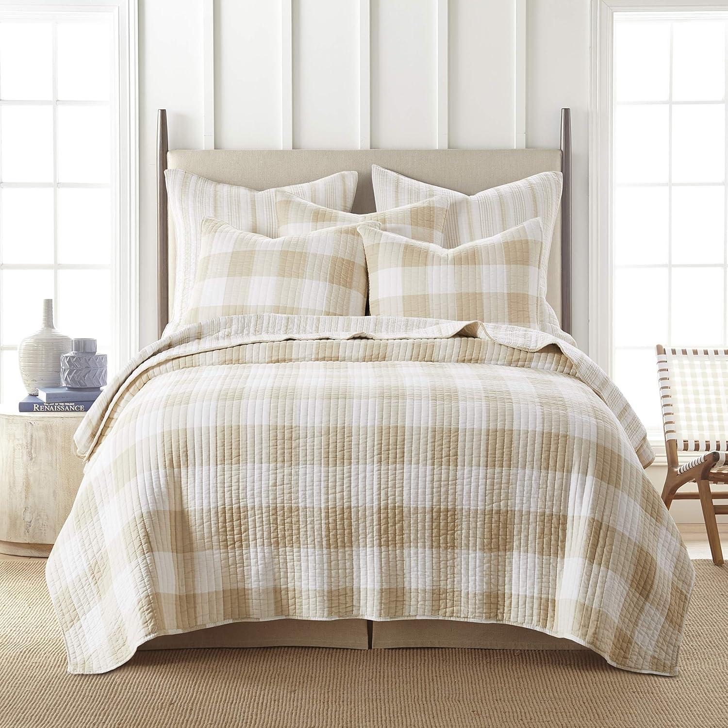 Camden Farmhouse Taupe and Cream Cotton King Quilt Set with Reversible Pattern