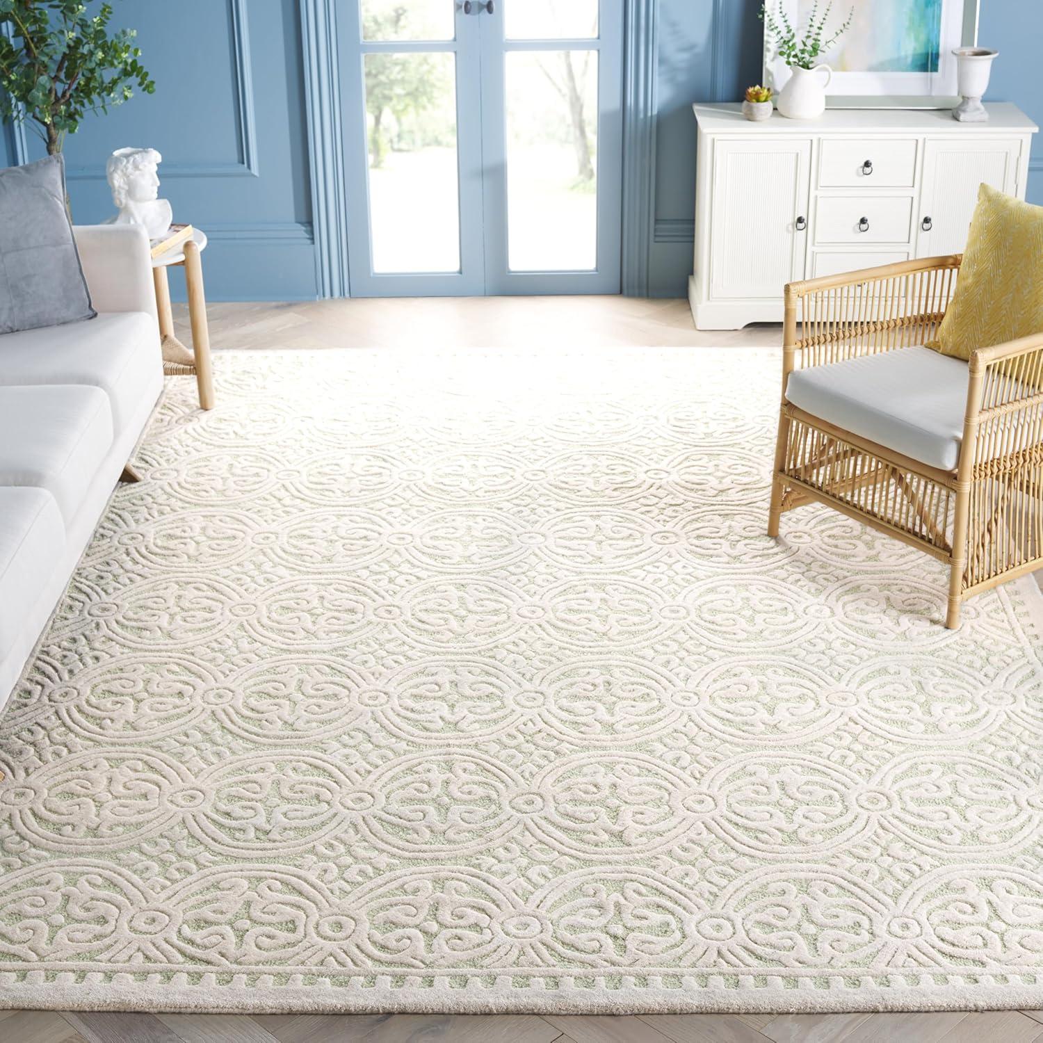 SAFAVIEH Cambridge Leslie Geometric Wool Area Rug, Light Green/Ivory, 8' x 10'