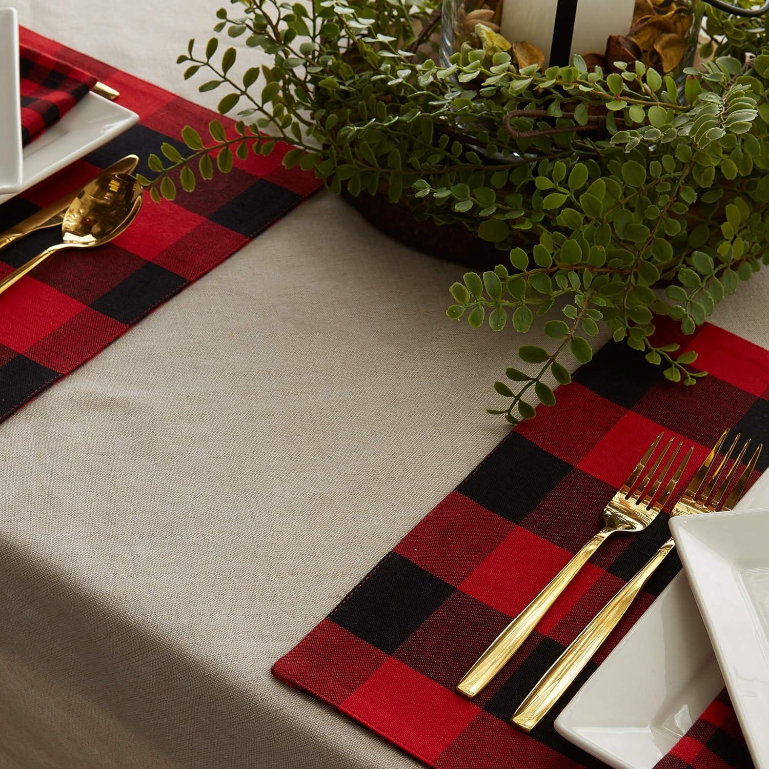 Contemporary Home Living Reversible Buffalo Check Rectangular Placemats - 19" - Red and Black - Set