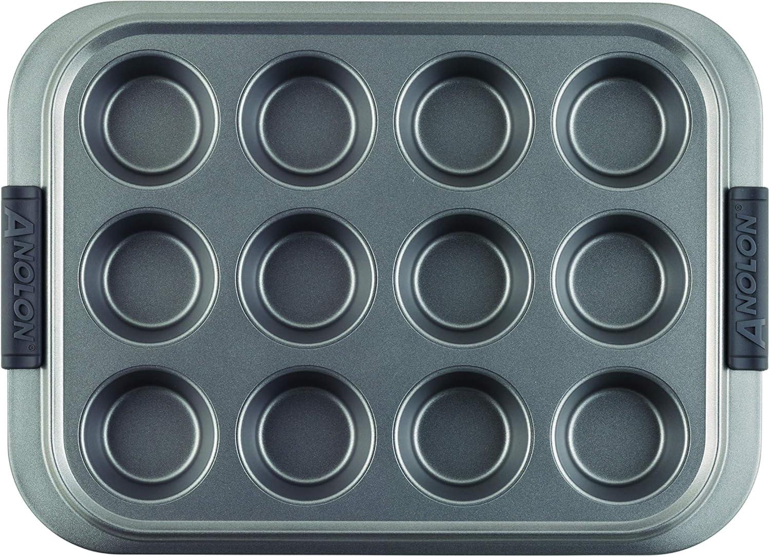 Anolon Advanced Bakeware Nonstick Muffin Pan with Lid, 12-Cup, Graphite