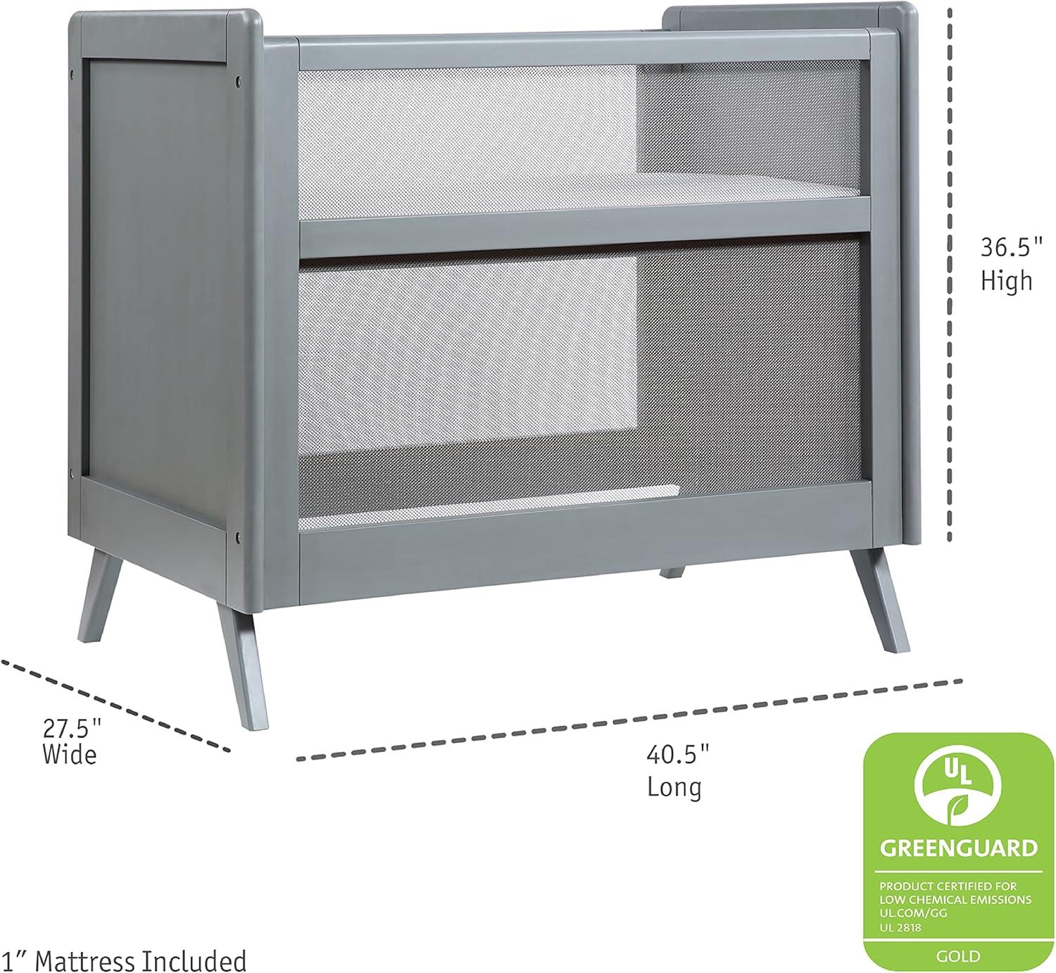 BreathableBaby Breathable Mesh 2-in-1 Mini Crib, Gray, Greenguard Gold Certified