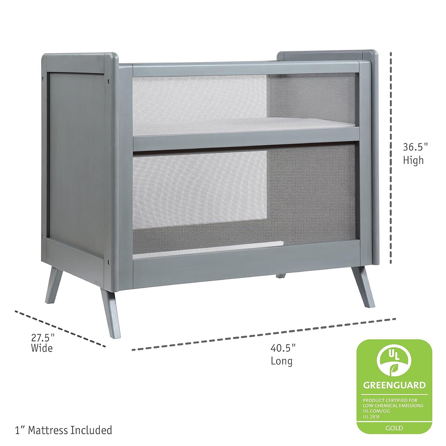 BreathableBaby Breathable Mesh 2-in-1 Mini Crib, Gray, Greenguard Gold Certified