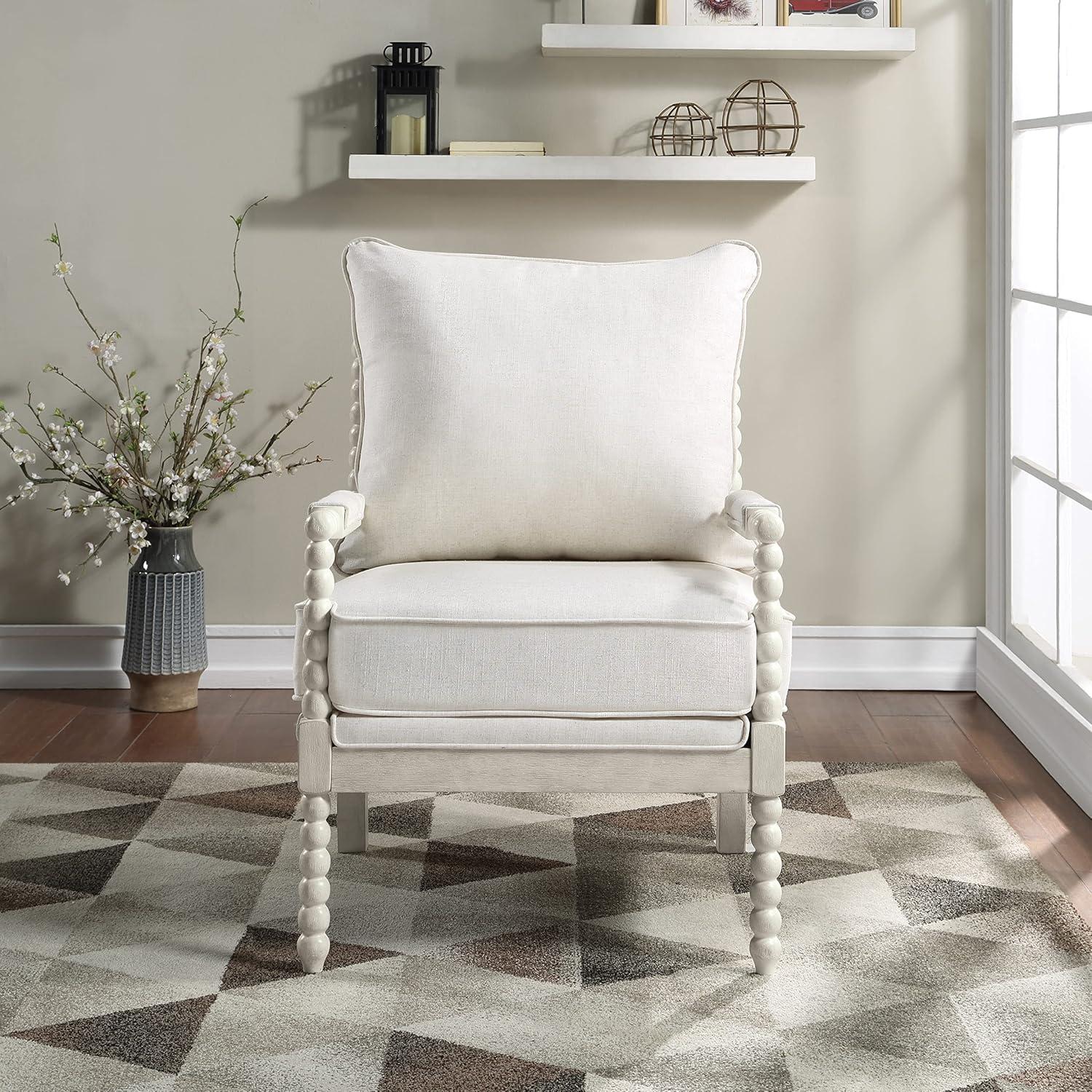 Kaylee Spindle Chair in Linen Beige Fabric with White Frame