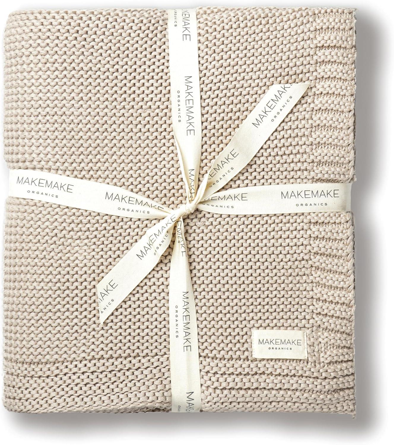 MakeMake Organics MakeMake Organics Organic Cotton Throw Blanket GOTS Certified Organic Knit Blanket Couch Bed Neutral Fall Colors Soft Cotton Throw Blanket Large (50x60, Sand)