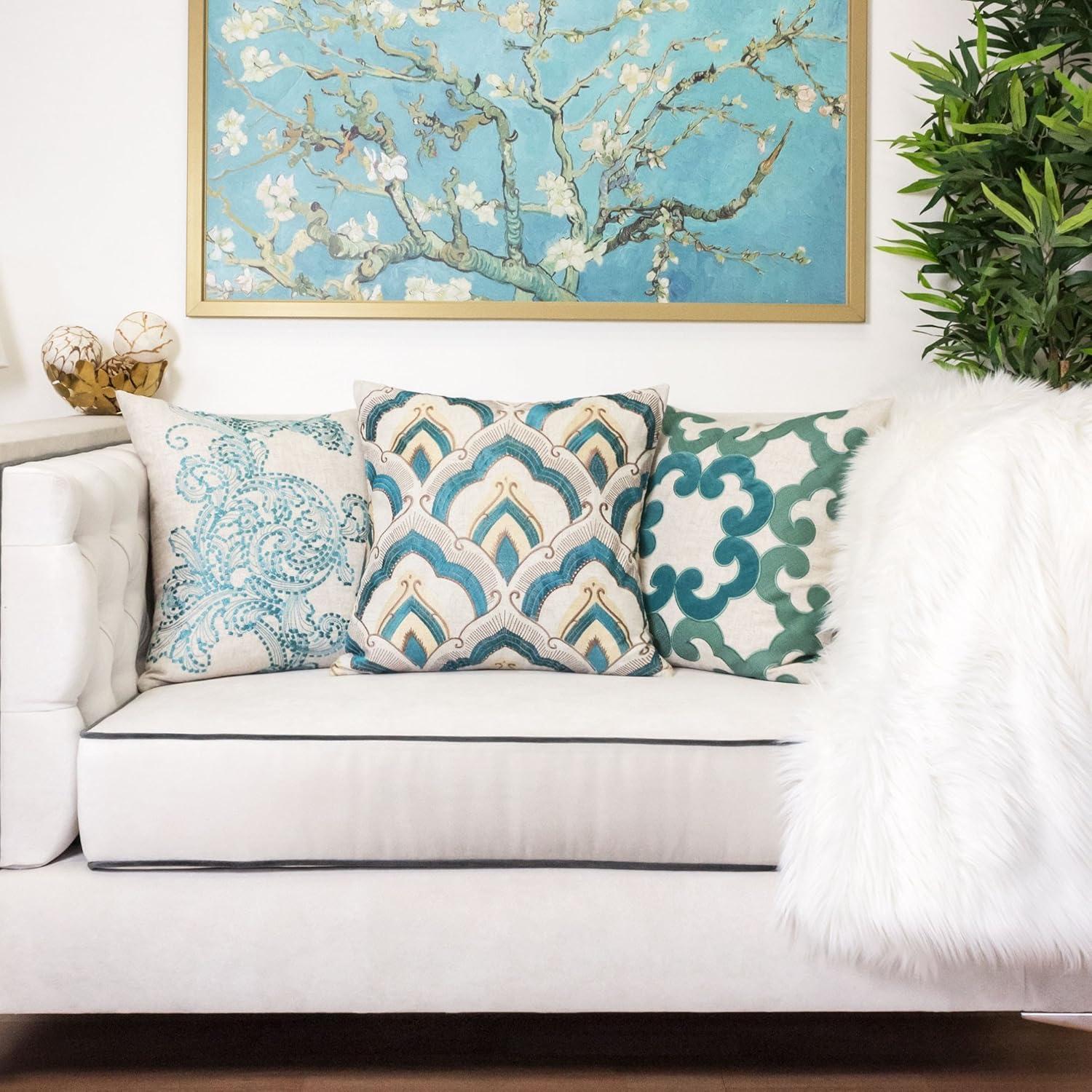 Homey Cozy Amy 20" Square Embroidery Fabric Decorative Throw Pillow in Natural