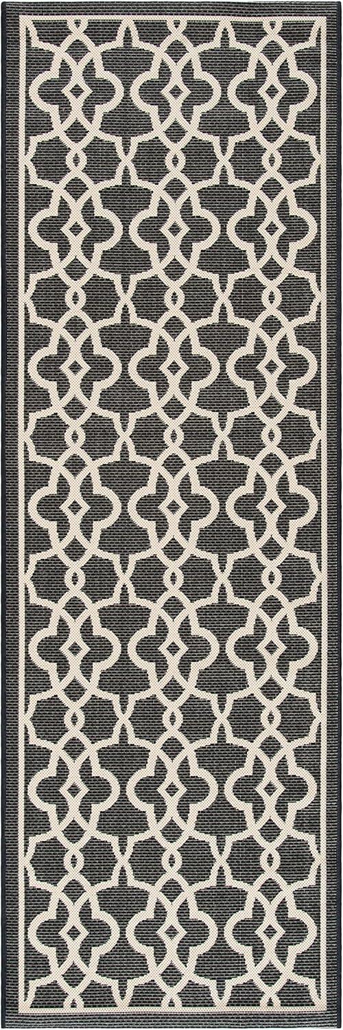 SAFAVIEH Courtyard Carlos Oriental Indoor/Outdoor Runner Rug, Grey/Beige, 2'7" x 8'2"