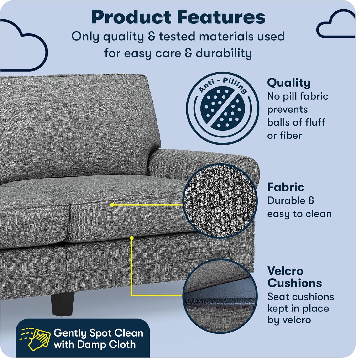 Serta Copenhagen 78" Rolled Arm Sofa, Easy Care Fabric, Soft Pillow Back, Pocket Coil Seat Cushions