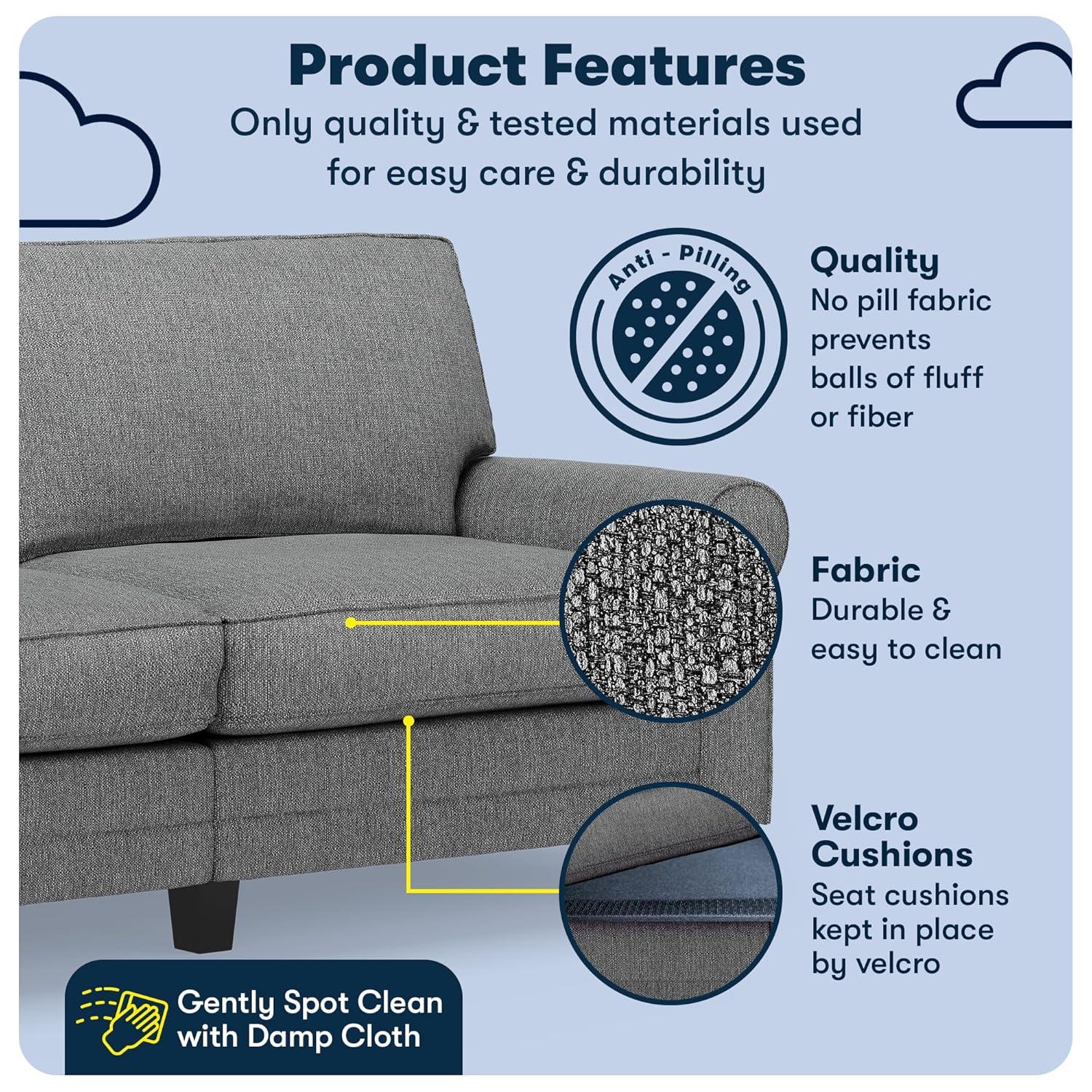 Serta Copenhagen 78" Rolled Arm Sofa, Easy Care Fabric, Soft Pillow Back, Pocket Coil Seat Cushions