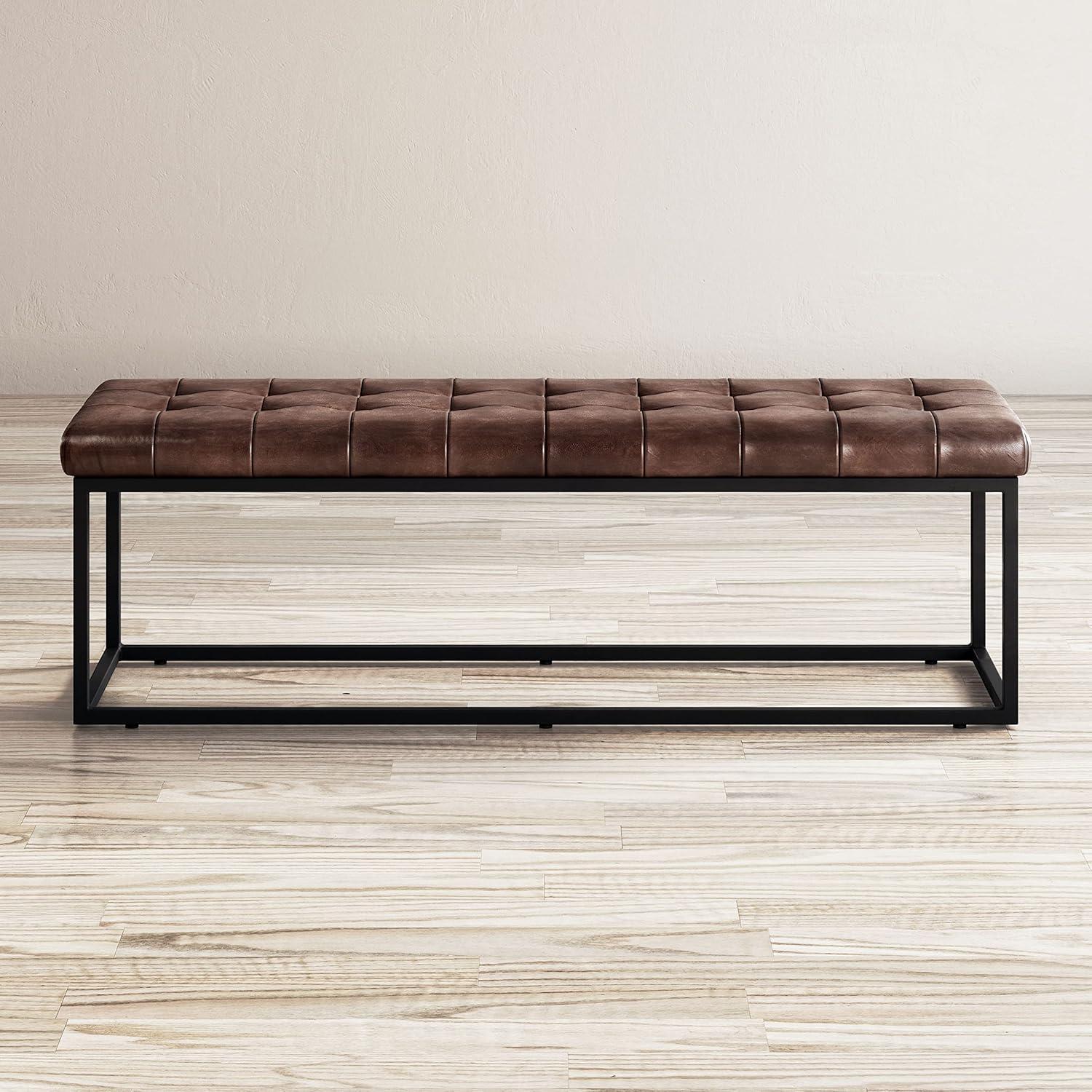 Global Archive 55" Genuine Distressed Leather Ottoman Bench