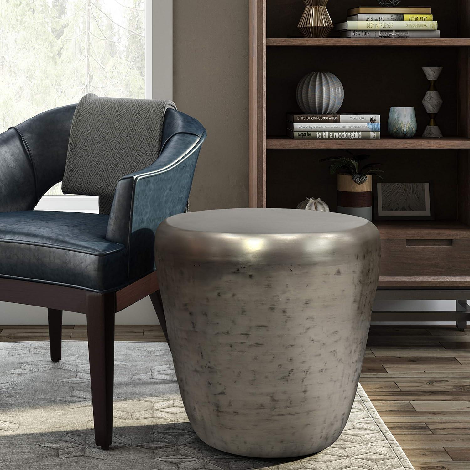 Garvy 20"W Metal Industrial End Table with Drum Design, Assembled