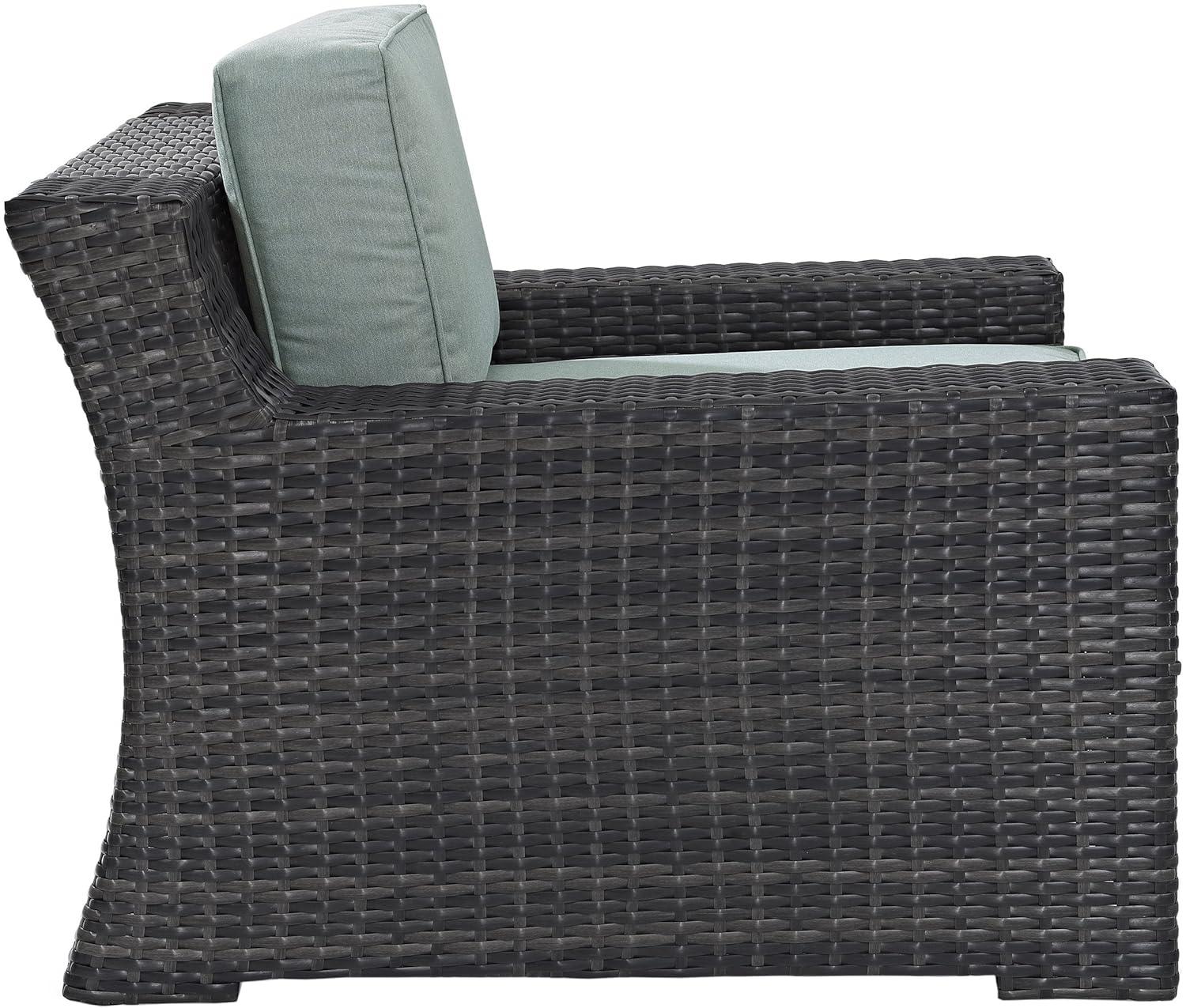Beaufort Outdoor Wicker Loveseat - Mist - Crosley: Powder-Coated Steel Frame, UV-Resistant, with Foam Cushions