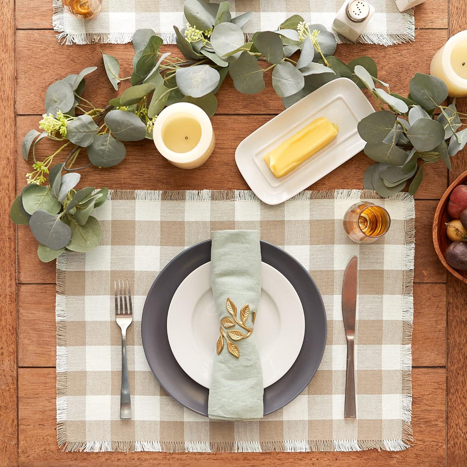 Stone Heavyweight Check Fringed Placemat (Set of 6)