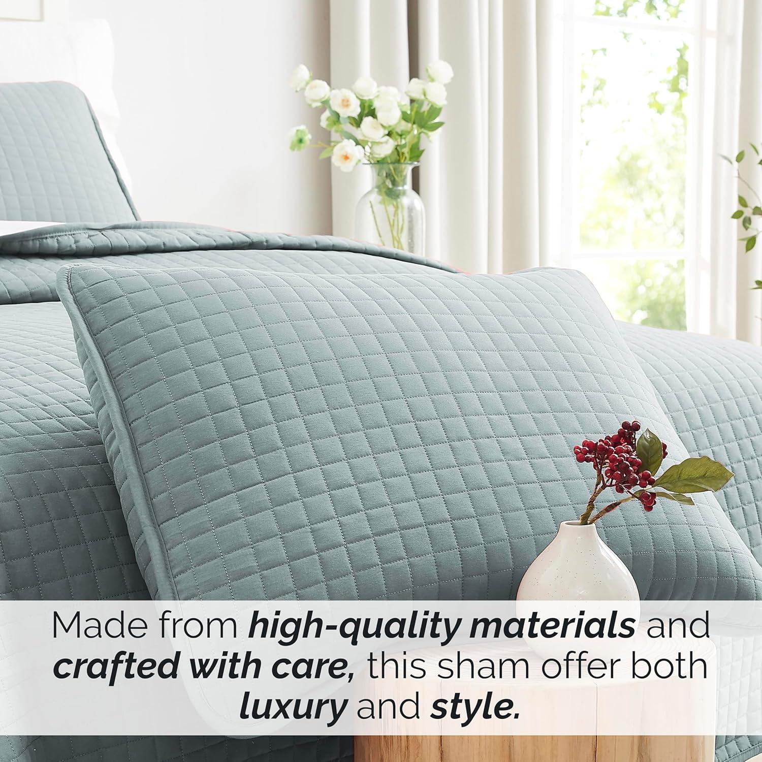 Southshore Fine Living, Inc. Decorative Blue Pillow Covers 18x18, Set of 2 Pillow Sham Covers for Throw Pillows, Quilted Square Pillow Shams to Match Quilt Bedding Set, Steel Blue