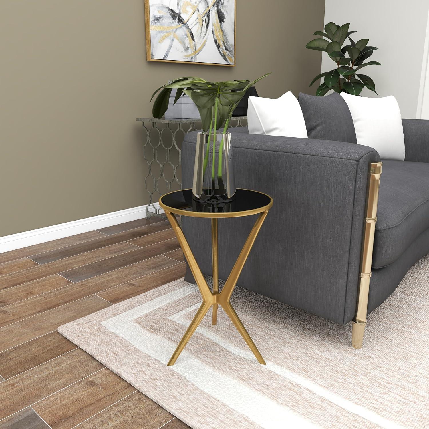 24.05" Modern Metal and Smoke Glass Accent Table Gold - Olivia & May: Round Bedside Stand, No Assembly Required