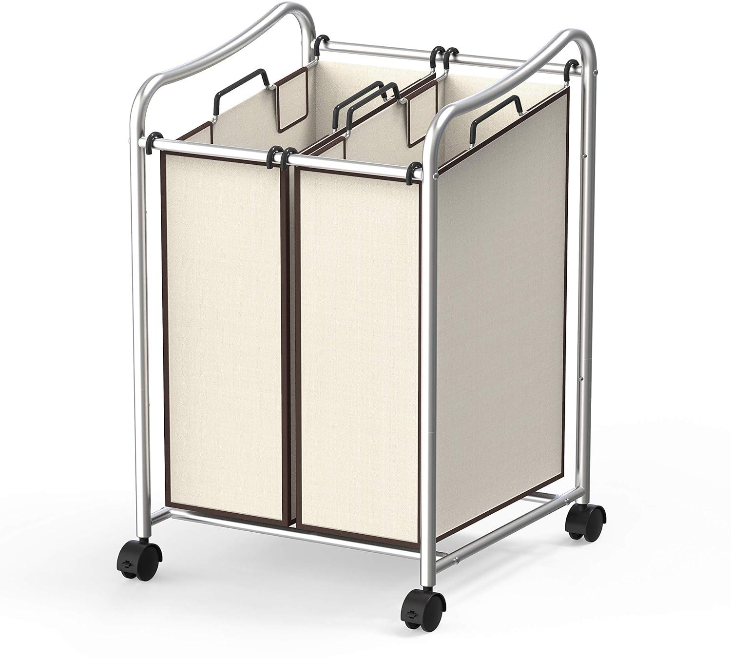 Chrome Frame Laundry Sorter with Beige Removable Bags and Wheels