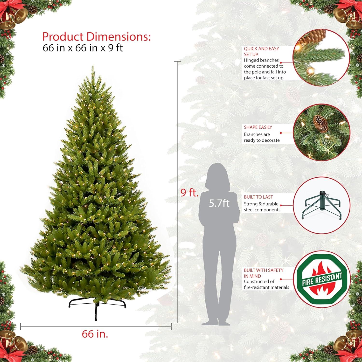 9-Foot Green Pre-Lit Fraser Fir Artificial Christmas Tree with Clear Lights