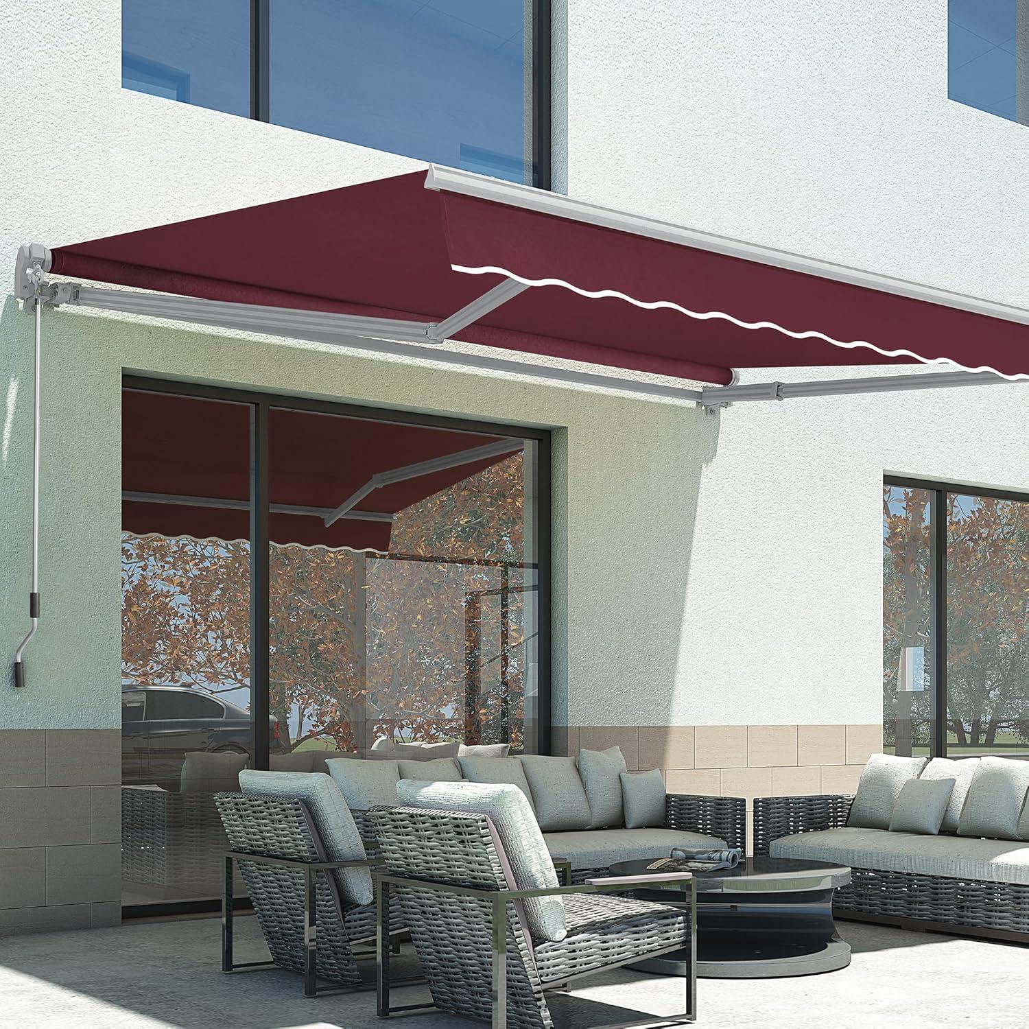 Burgundy Aluminum-Steel 8x7 Feet Manual Retractable Patio Awning