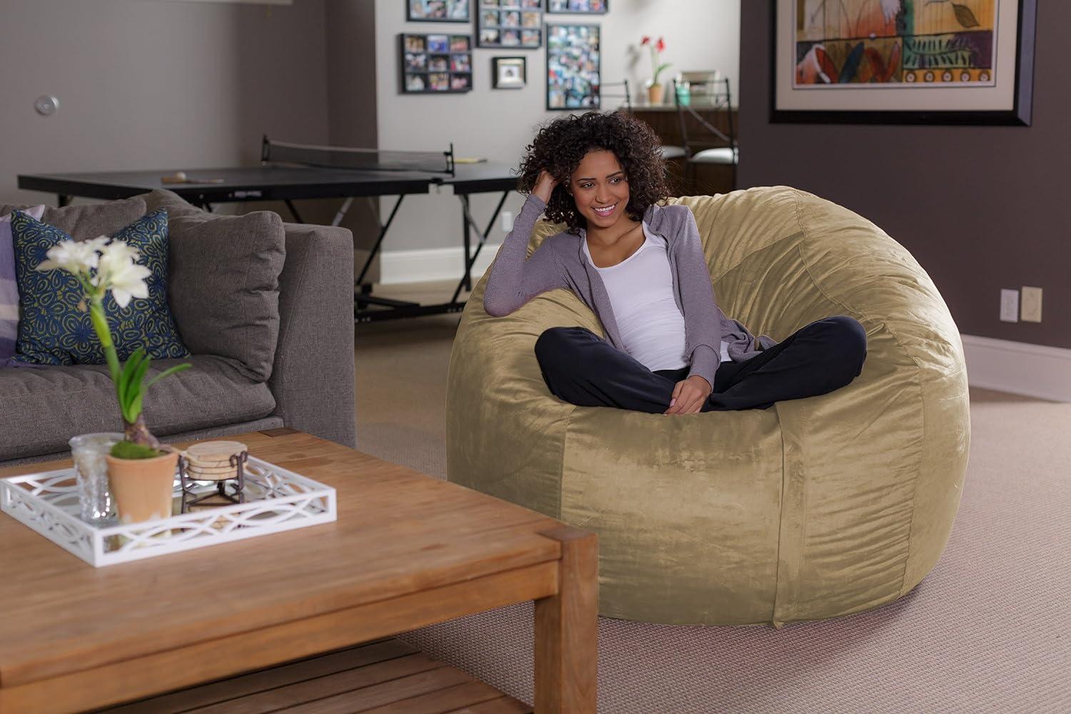 Camel Microsuede Memory Foam Bean Bag Chair, 5 ft